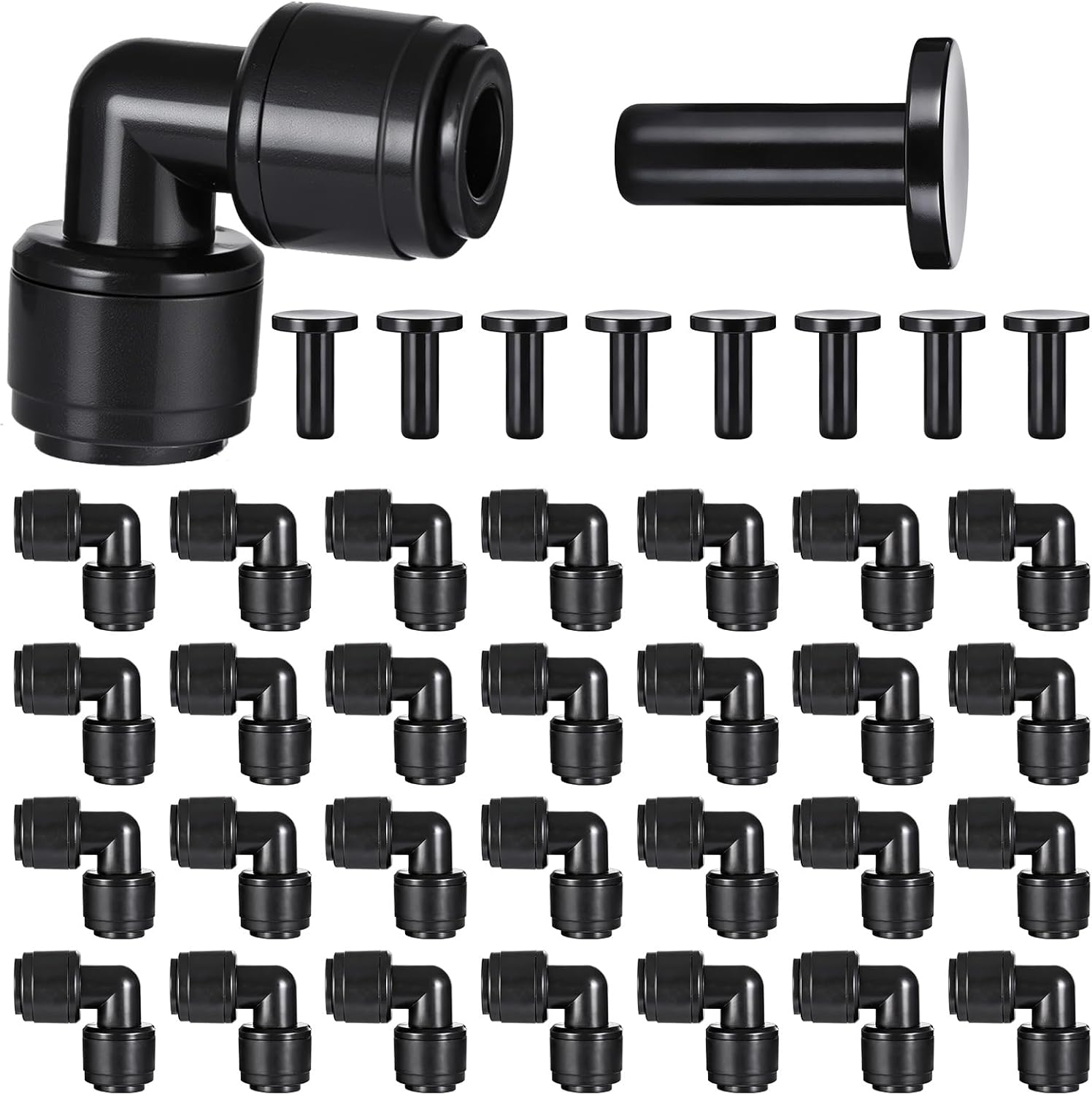 30 PCS Quick Connect 1/4" Drip Irrigation Elbow Fitting, Push-to-Connect Drip Irrigation Elbow Connectors for 1/4 Inch Tubing with 10PCS End Plugs,Hose Connectors for Garden Irrigation System