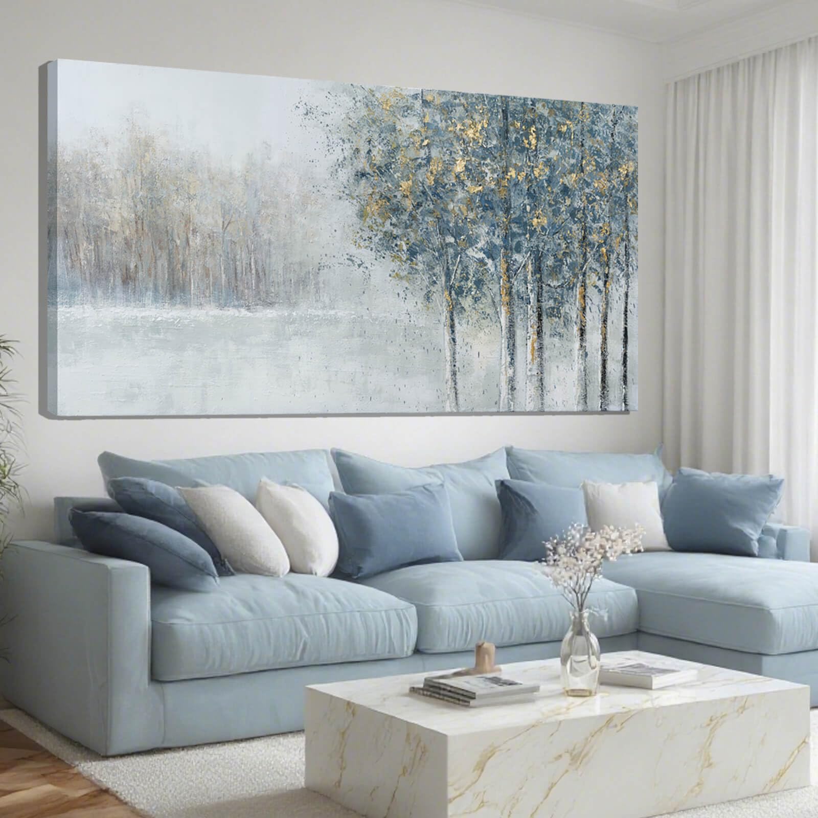 ZENPEE Blue Modern Wall Art Nature Landscape Canvas Wall Art Large Wall Decor for Living Room Bedroom Decor