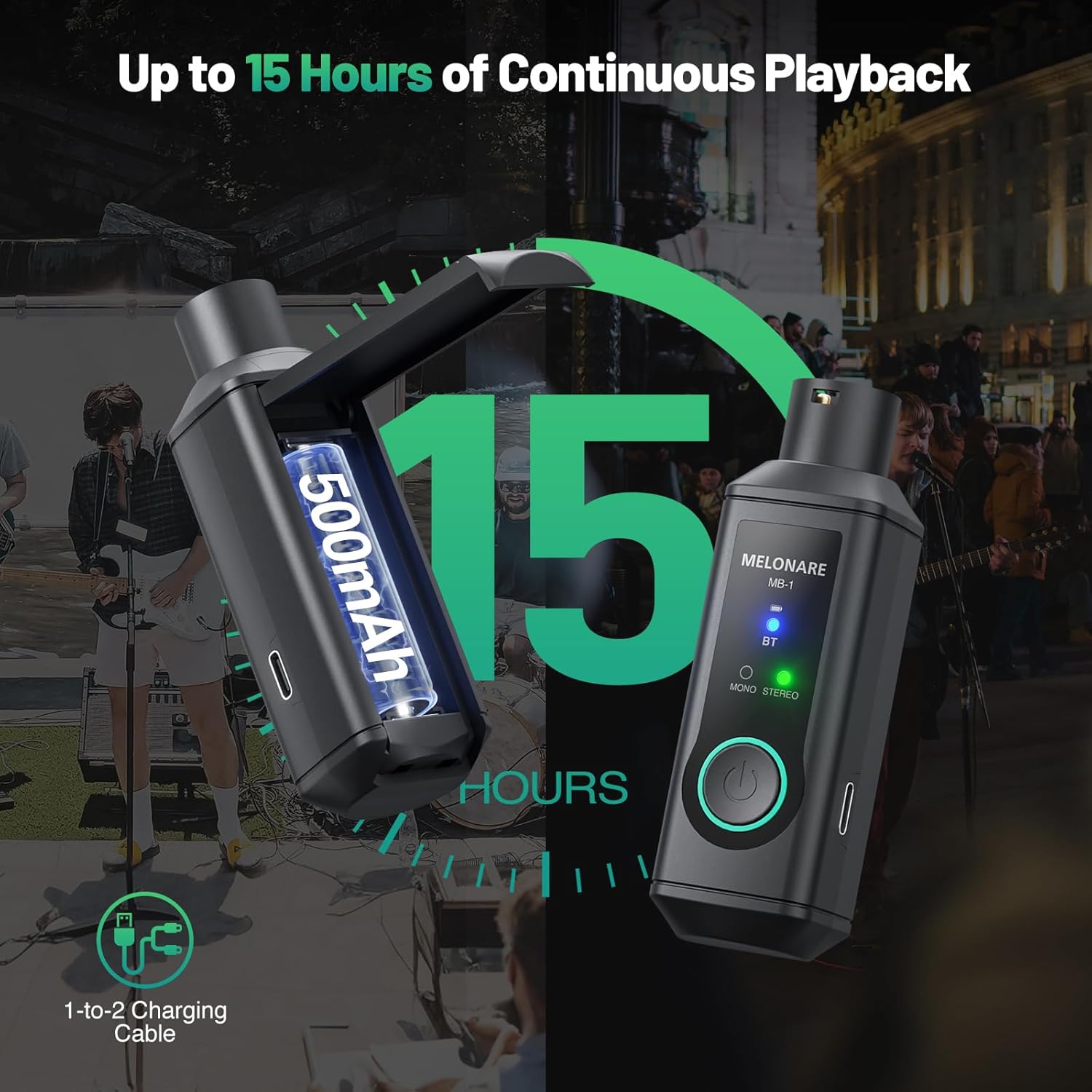 MB-1 Wireless XLR Bluetooth Receiver, 15-Hour Battery Life, BT 5.3, High-Fidelity Audio, Mono/Stereo Mode, 150ft Range, Bluetooth Adapter for Speakers, PA Systems, Mixers, DJ Equipment