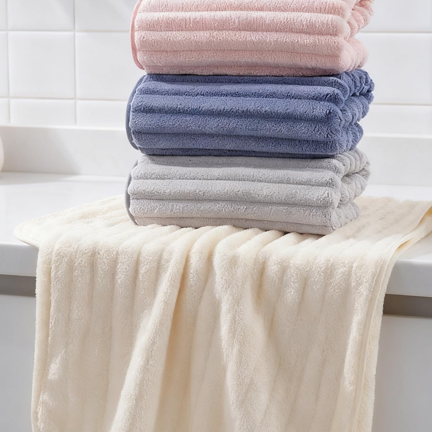2Pcs Washcloth Towels Face Towels with Hanging Loop for Bathroom Absorbent Coral Fleece Soft Thick Face Cloth Hand — view 7