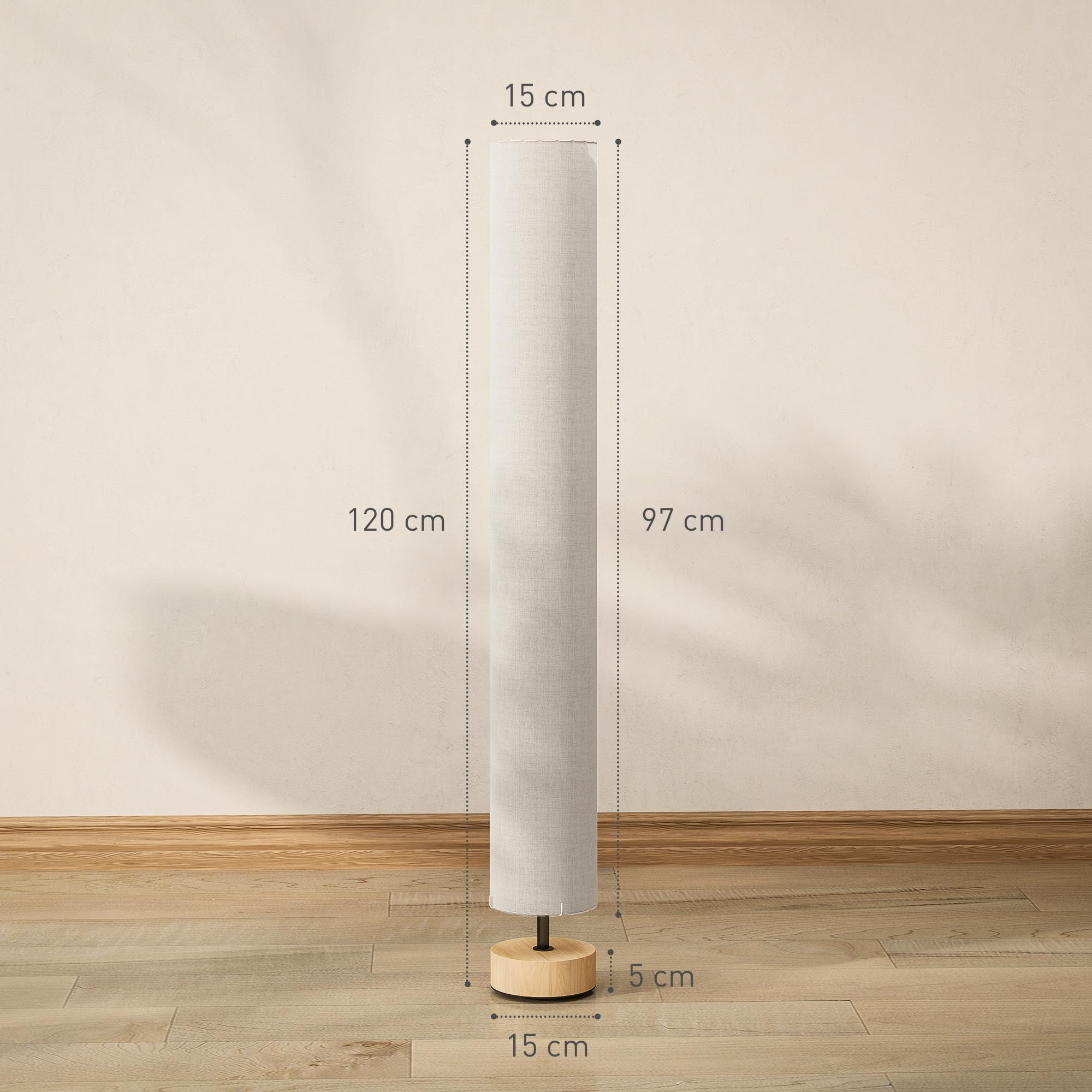 HOMCOM Lampadaire lampe sur pied de salon abat-jour en lin contemporain avec interrupteur à pied, 2 x douille E27, lampadaire salon, chambre à coucher, bureau, 120 cm, beige