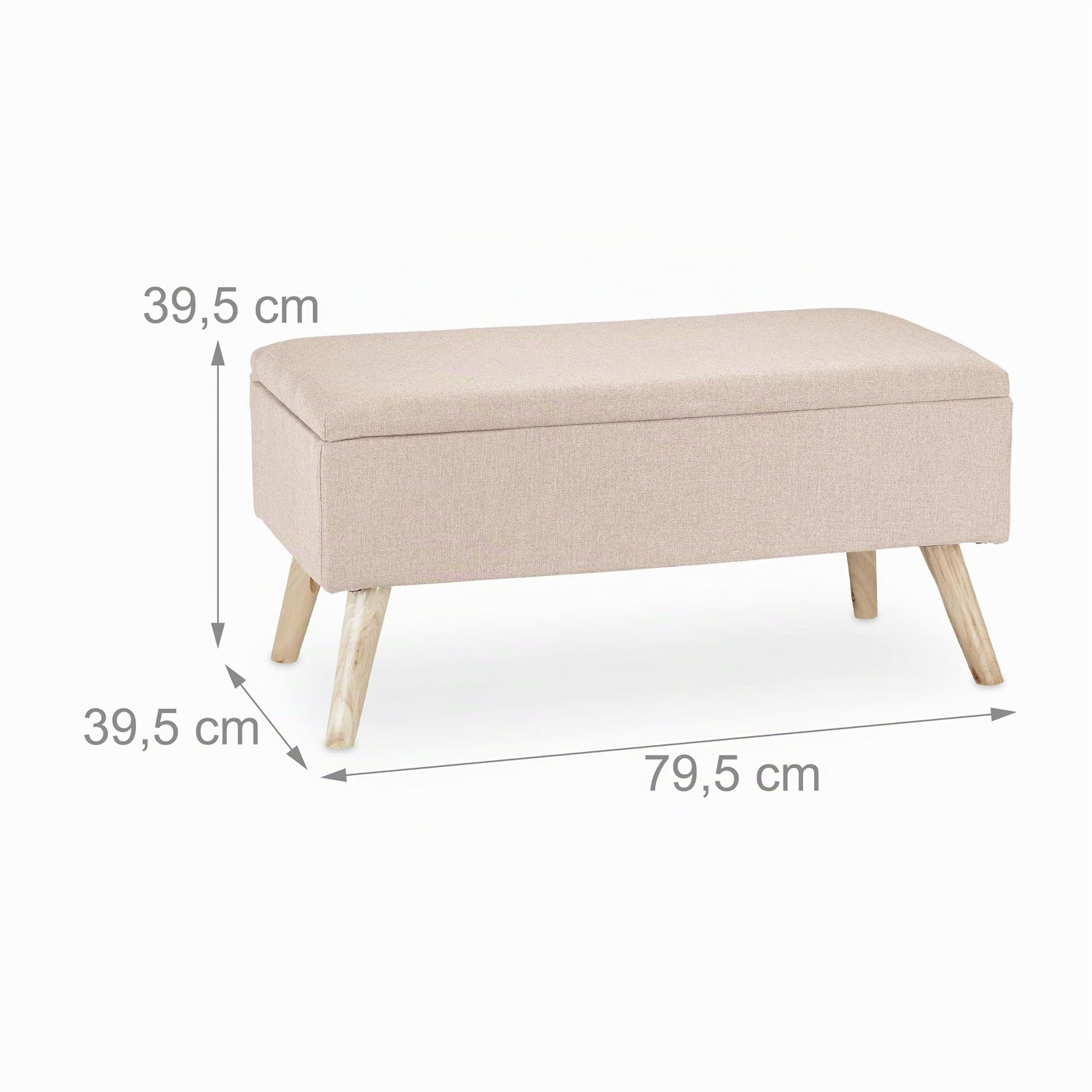 Relaxdays Sitzbank mit Stauraum, gepolstert, Holzbeine, Truhenbank Stoffbezug, HxBxT: 39,5 x 79,5 x 39,5 cm, beige