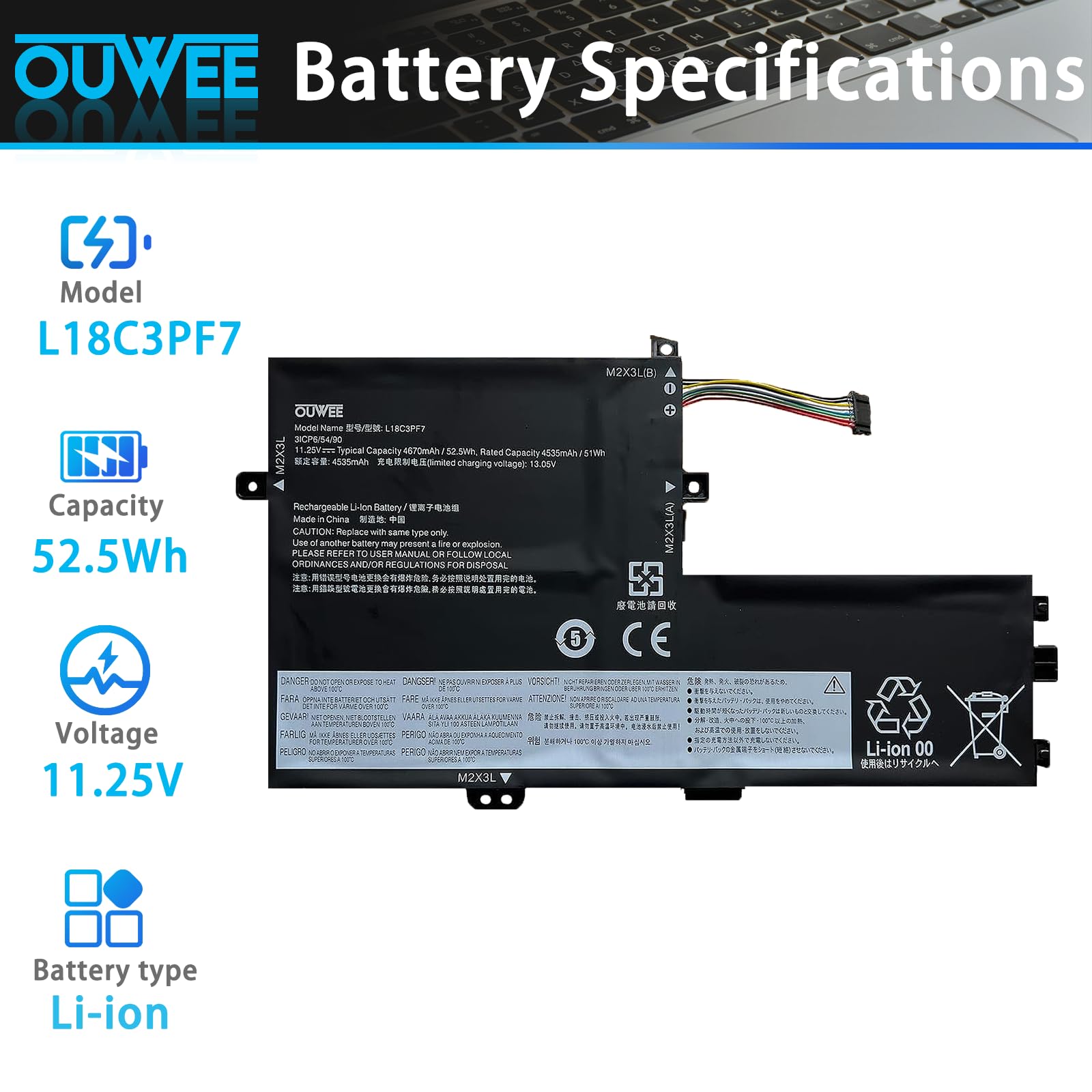 Amazon.com: OUWEE L18C3PF7 Laptop Battery Compatible With Lenovo