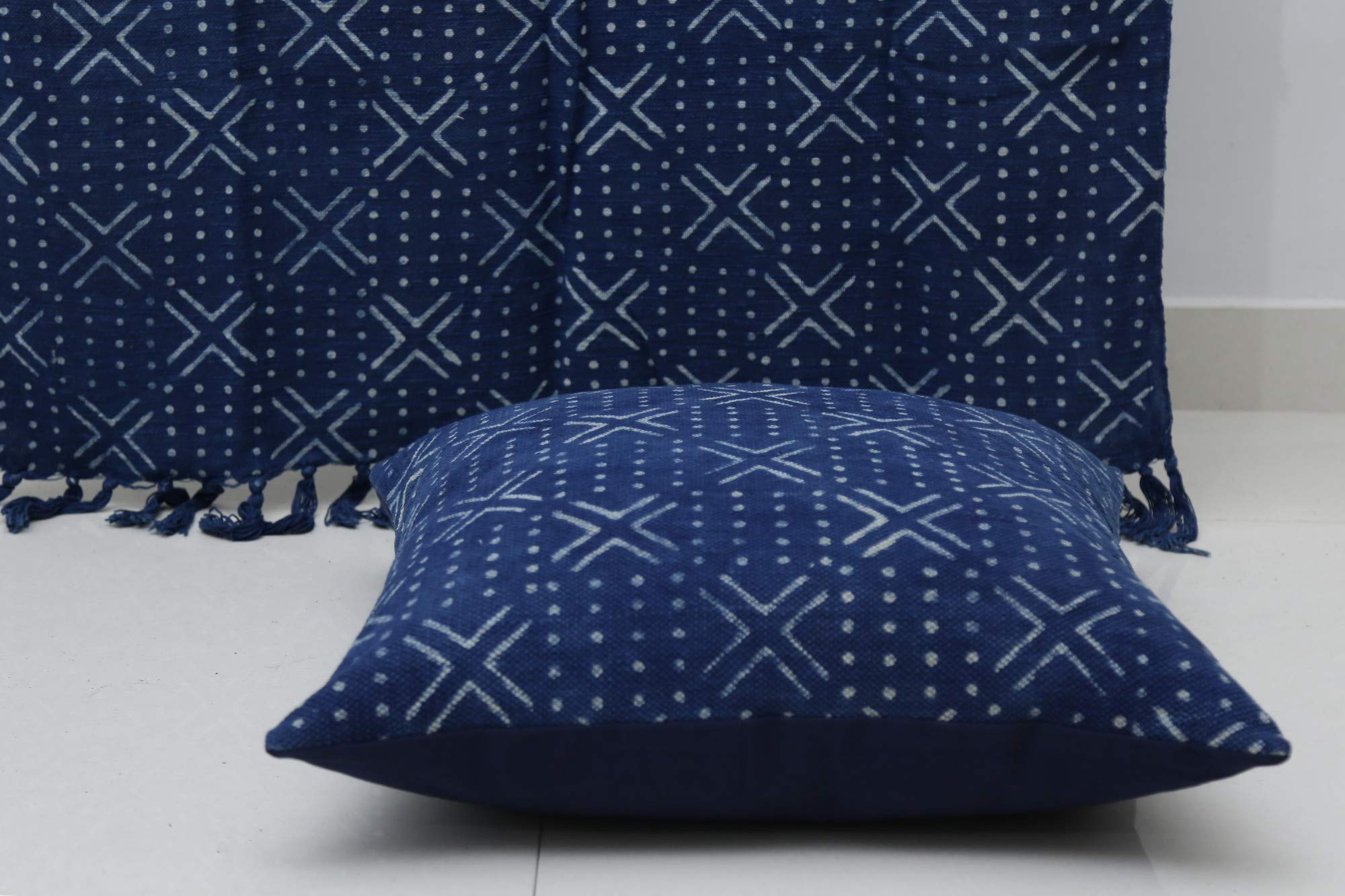 Funda de almohada floral decoración del hogar,Cojín Indigo Cojín de 20 "x 20" pulgadas,Cojín de alfombra Cojín de tela de barro,Cojín decorativo Funda de cojín de algodón,Cojín con estampado bloques