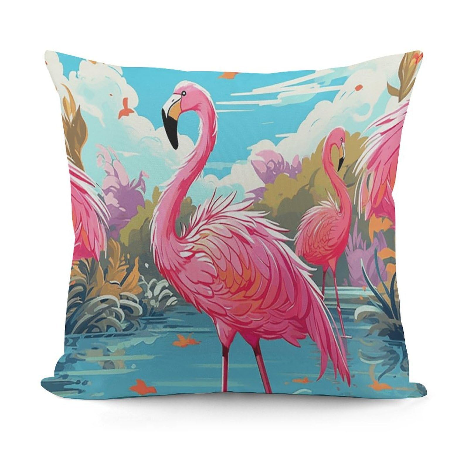 LZQPOEAS Flamingo Bird Throw Pillow Cover 18x18 in Breathable Square Pillow Case Cozy Soft Pillowcase Protector Fashion Modern Couch Cushion Case for Living Room Bed Sofa Decor