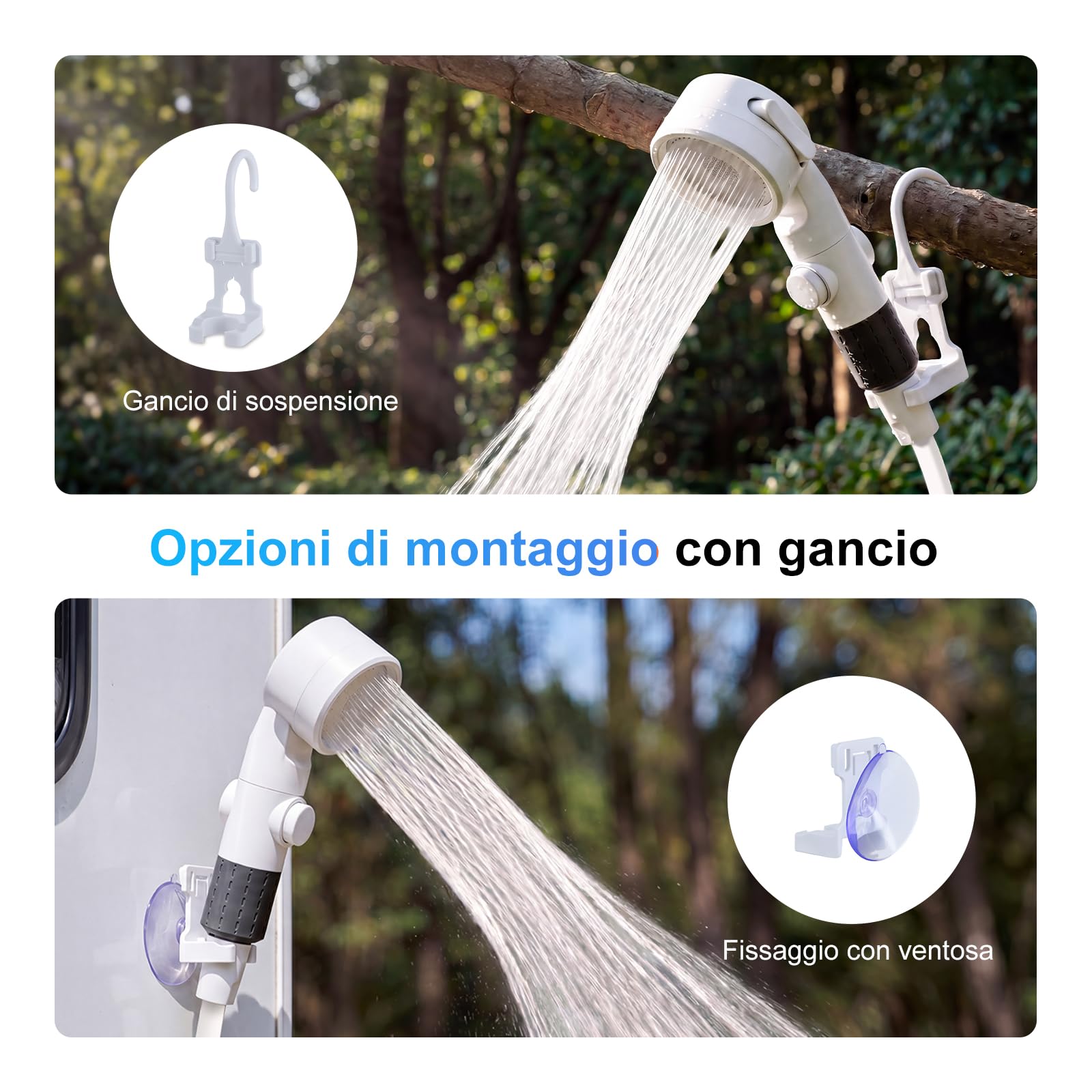 Homealexa Doccia da campeggio con indicatore di temperatura a LED, batteria portatile per esterni, flusso d'acqua regolabile, tubo lungo, ideale per campeggio, spiaggia, animali domestici e viaggi