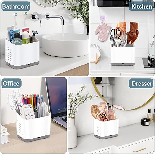 Miniatura 7 de PARKMANI Portacepillos de dientes para baños, soporte eléctrico para cepillos de dientes y pasta de dientes para niños, 4 ranuras para organizador y