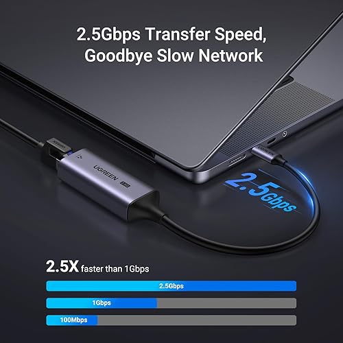 Miniatura 8 de UGREEN Adaptador USB C a Ethernet 2.5G, adaptador Ethernet para laptop, aluminio, tipo C (compatible con Thunderbolt 43) a red RJ45 de Internet,