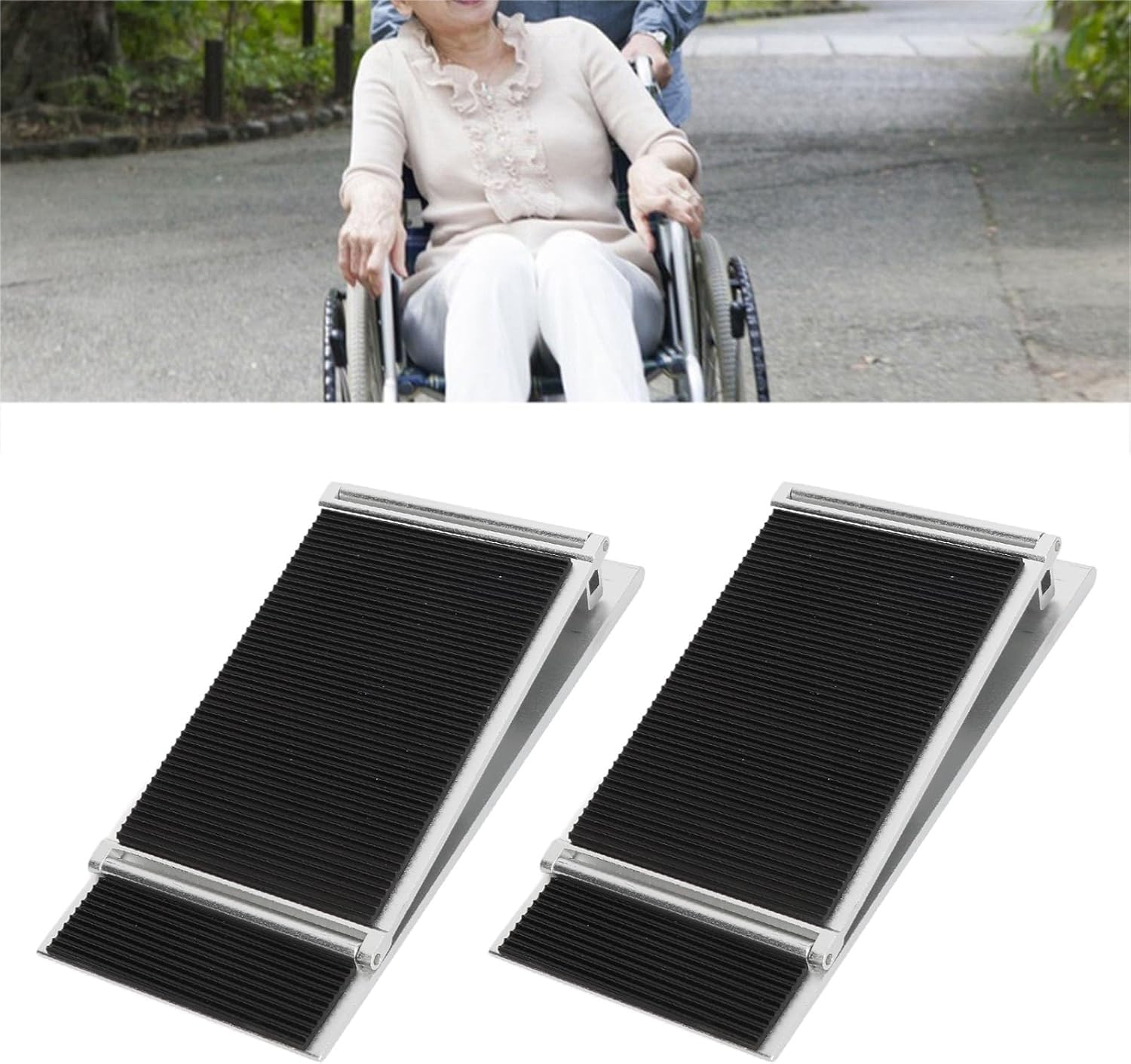Rampa para silla de ruedas, pendiente ajustable de aleación de aluminio, base antideslizante, rampa de umbral de entrada para movilidad de discapacitados