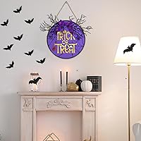 Vista 6 de Wironlst Decoración de puerta de Halloween, letrero iluminado de Halloween con corona de araña, araña, murciélago, ramas de árbol muerto, lazo