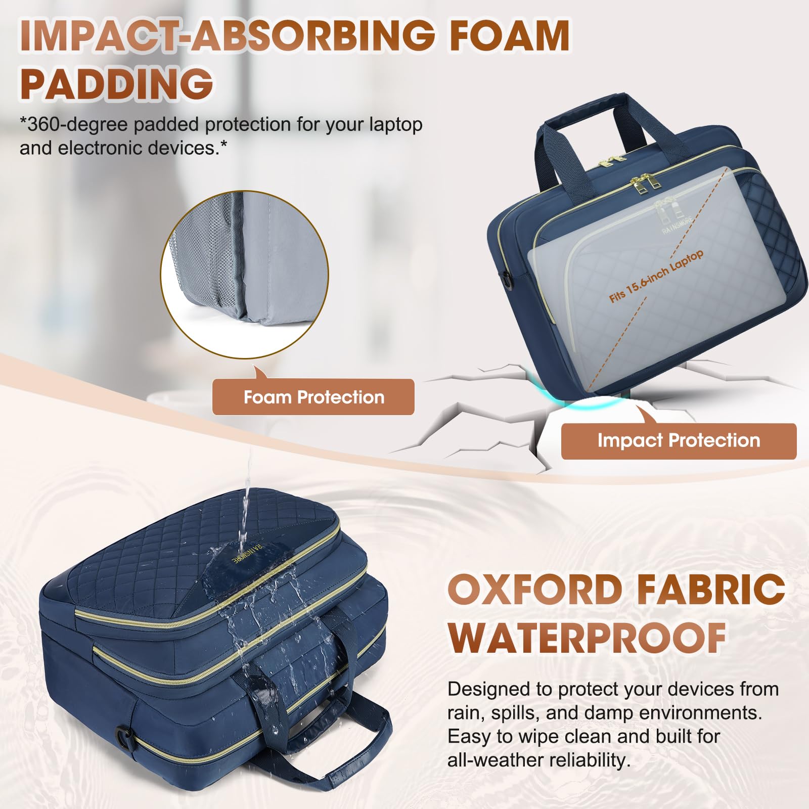 RAINSMORE Maletín grande para laptop de 15.6 pulgadas para mujer, bolsa de trabajo, mensajero