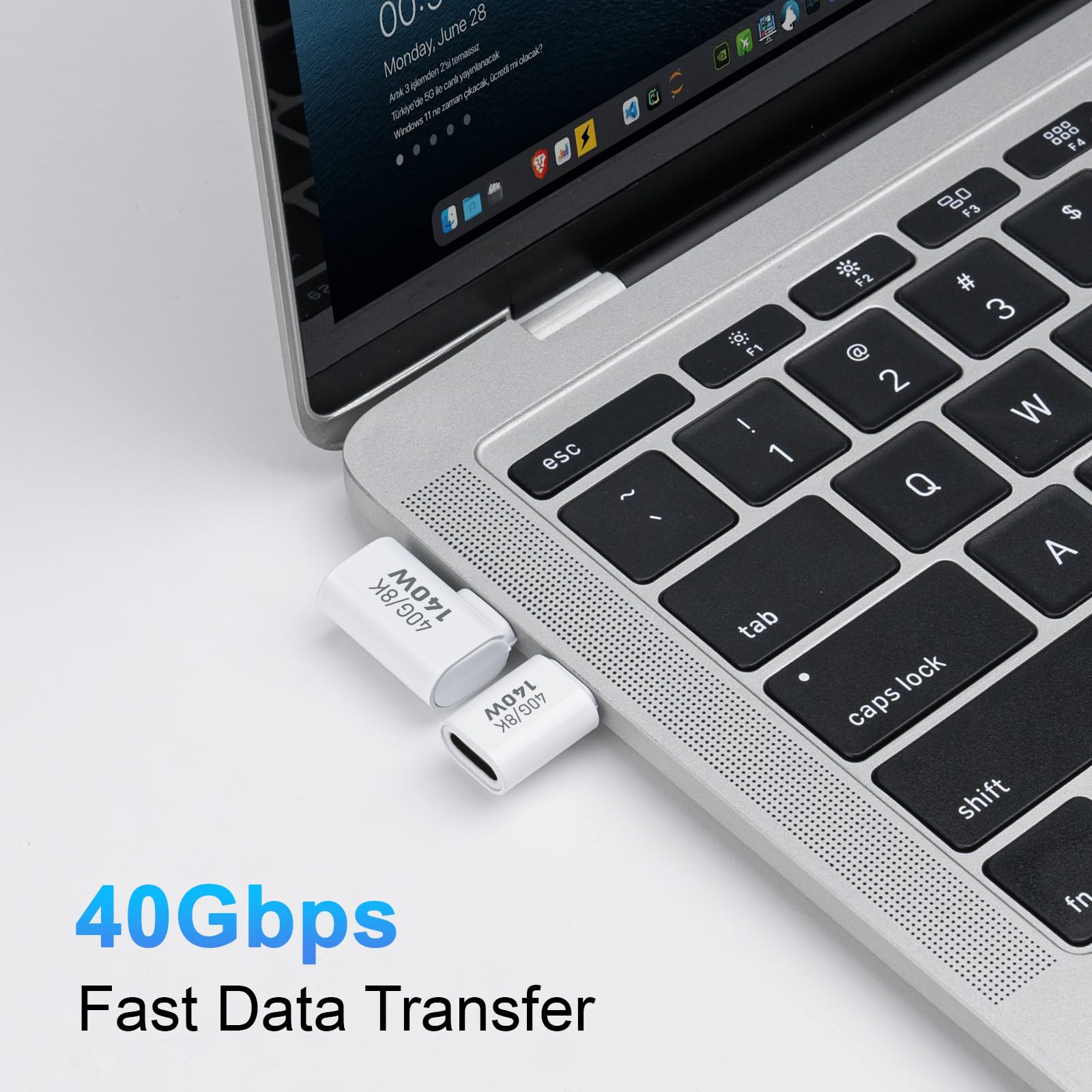 Adapter USB C 40 GB/8K 140 W, adapter USB 4.0 Side Bend typ C PD140W męski na żeński, idealny do MacBooka Pro/Air, Thunderbolt 4/3, HUB USB-C, Magsafe i innych