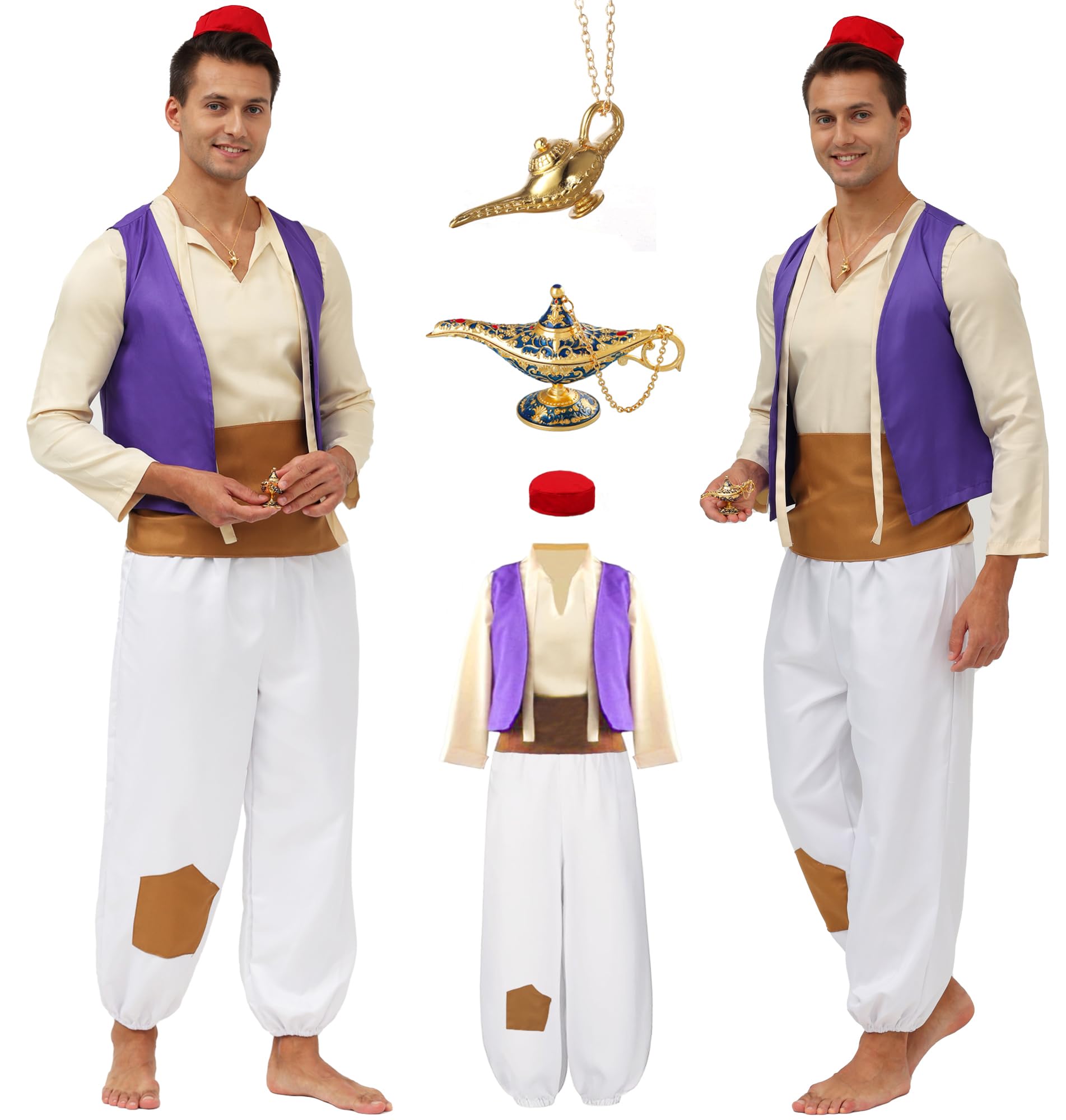 7 Pcs Mens Arab Prince Costume Fairy Tale Suits Halloween Cosplay Party Suit