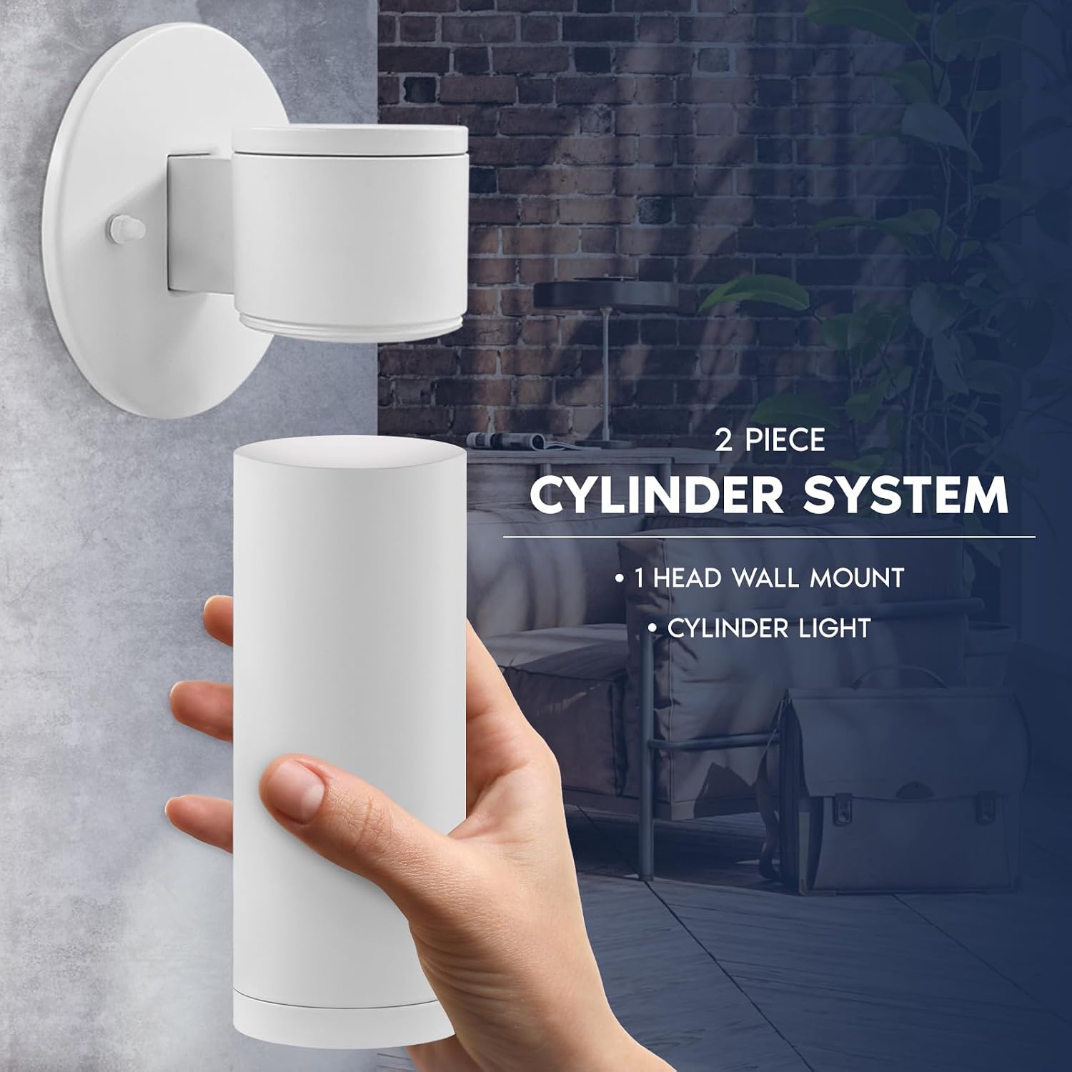 LUXRITE 2.5-Inch LED Cylinder Wall Light Fixture, 15W, 1100 Lumens, 5CCT Selectable (2700K–5000K), CRI 90, Dual Dimmable (TRIAC/0–10V), 120–277V, IC Rated, ETL Listed, White