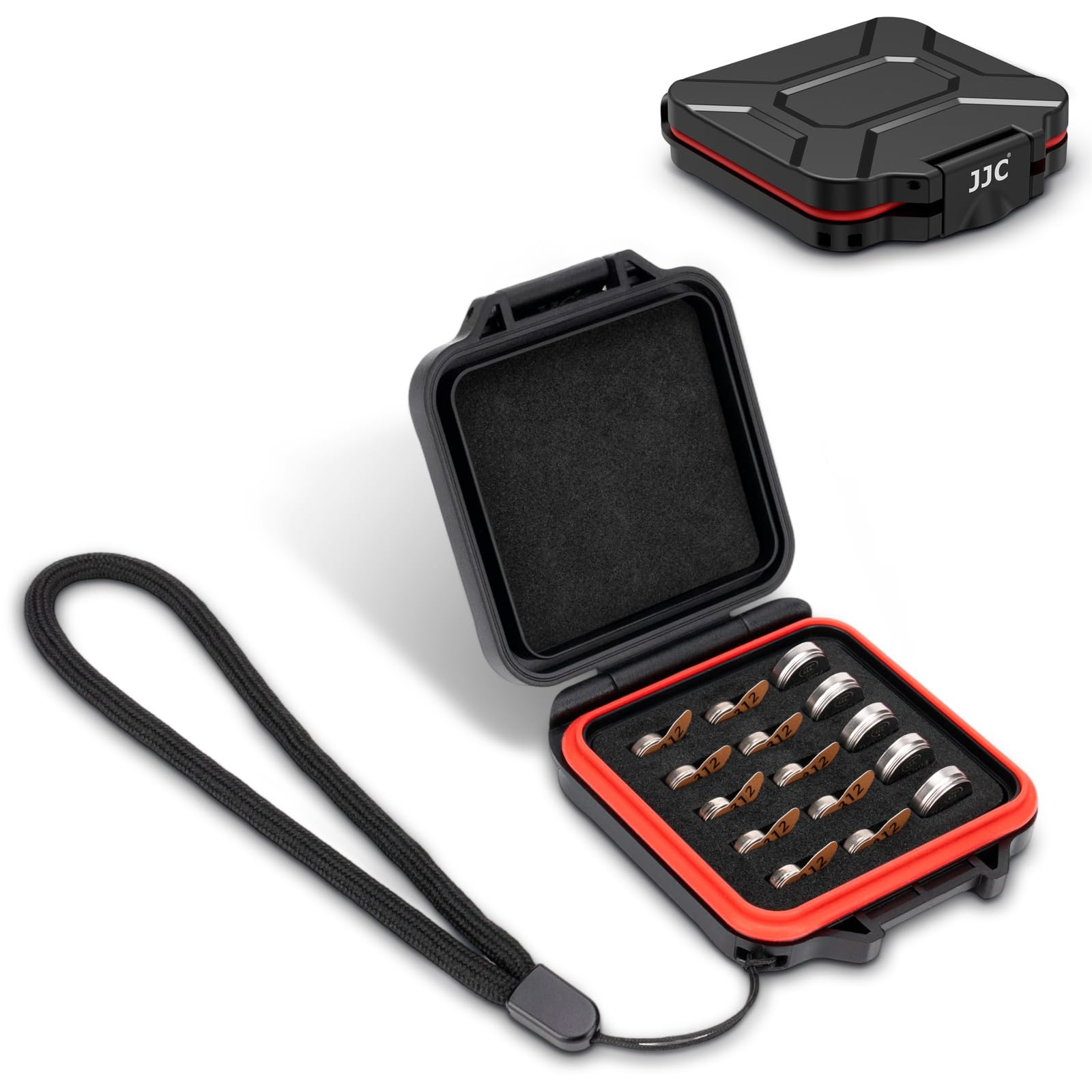 JJC Size 312 Battery Case – Water-Resistant, Anti-Shock, Holds 15 Coin Cell Batteries – Compact With Lanyard