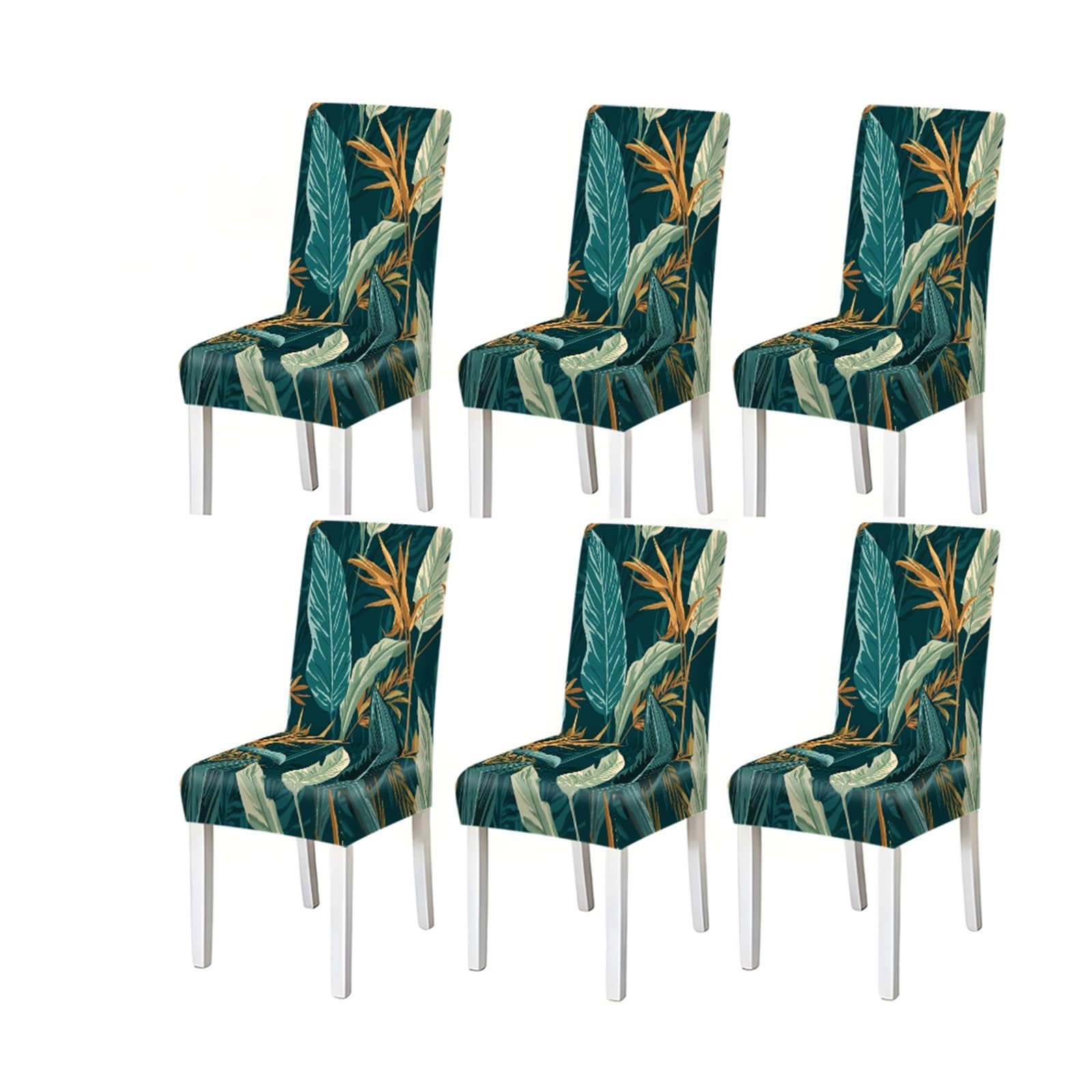 FZJKGH Tropical Leaf Pattern Print Dining Chair Covers Set Of 2/4/6, Stretch Slipcovers For Kitchen Dining Room Removable Stretch Slipcovers for Dining Chairs(6PCSChair cover)