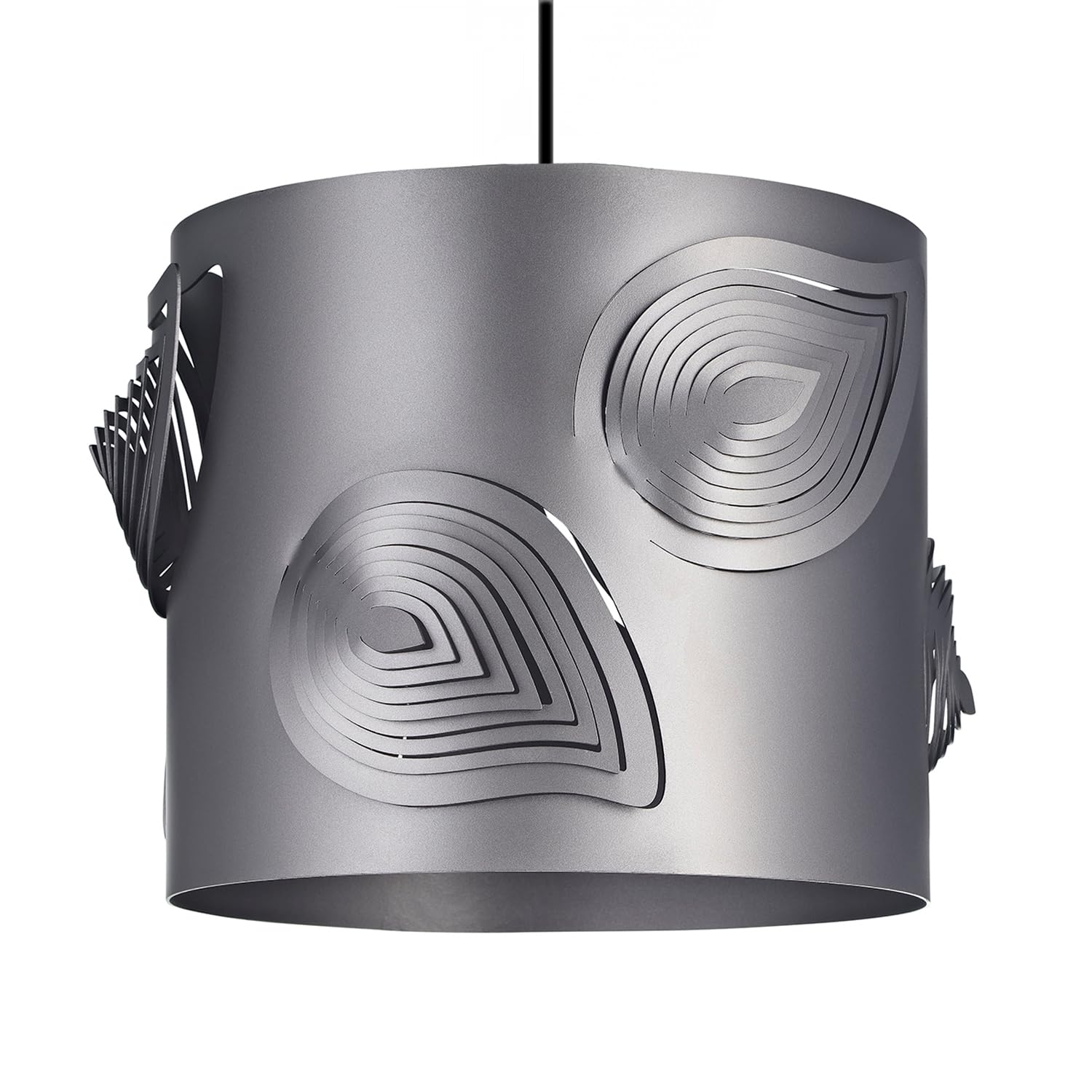Happy Homewares Unisex Grey Modern Solid Metal Easy Fit Pendant Shade With Laser Cut Leaves In 22Cm