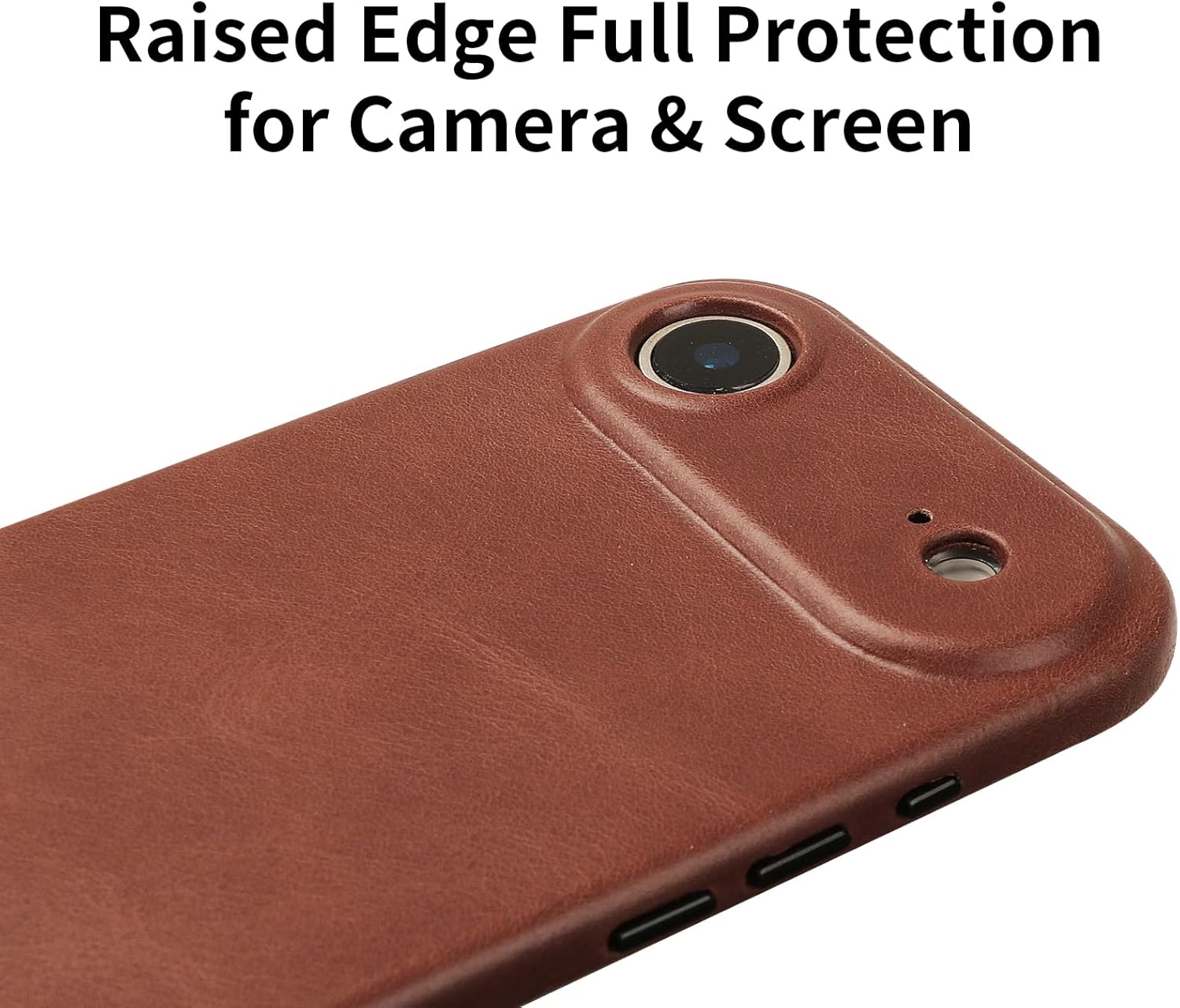 Wilken Leather Wrapped Case Compatible with iPhone 17 Air | Compatible with MagSafe and Wireless Charging | Top Grain Leather | Custom Metal Button Controls (17 Air, Brown) - Image 3