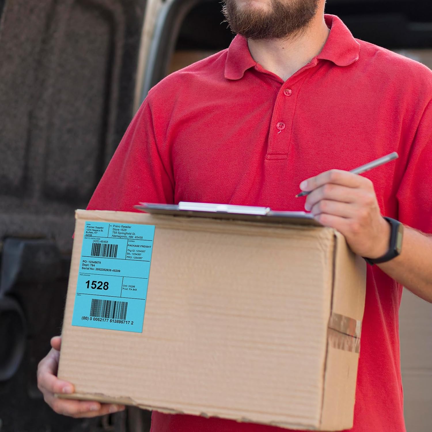 Blue Shipping Thermal Labels 4 × 6 Inch Vinyl Self-Adhesive Fanfold Direct Stickers Waterproof Perforated Printer Decal for Office Warehouse Home Address 250 PCS - Image 3