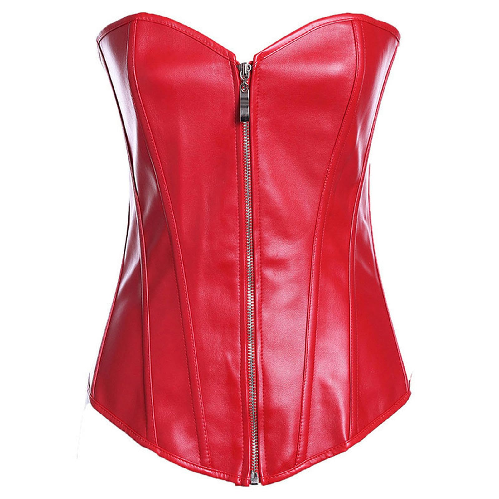Corsetto Donna Corsetti E Bustier Donna Corsetti in Pelle con Cerniera Forma Corpo in Stile Punk con Lacci Stretti Corsetti in Acciaio Disossato-Nero-M