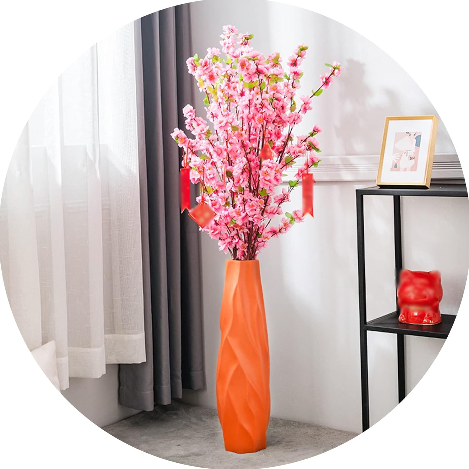 Vases Large Floor Vase,Orange Ceramic Vase,Decorative Tall