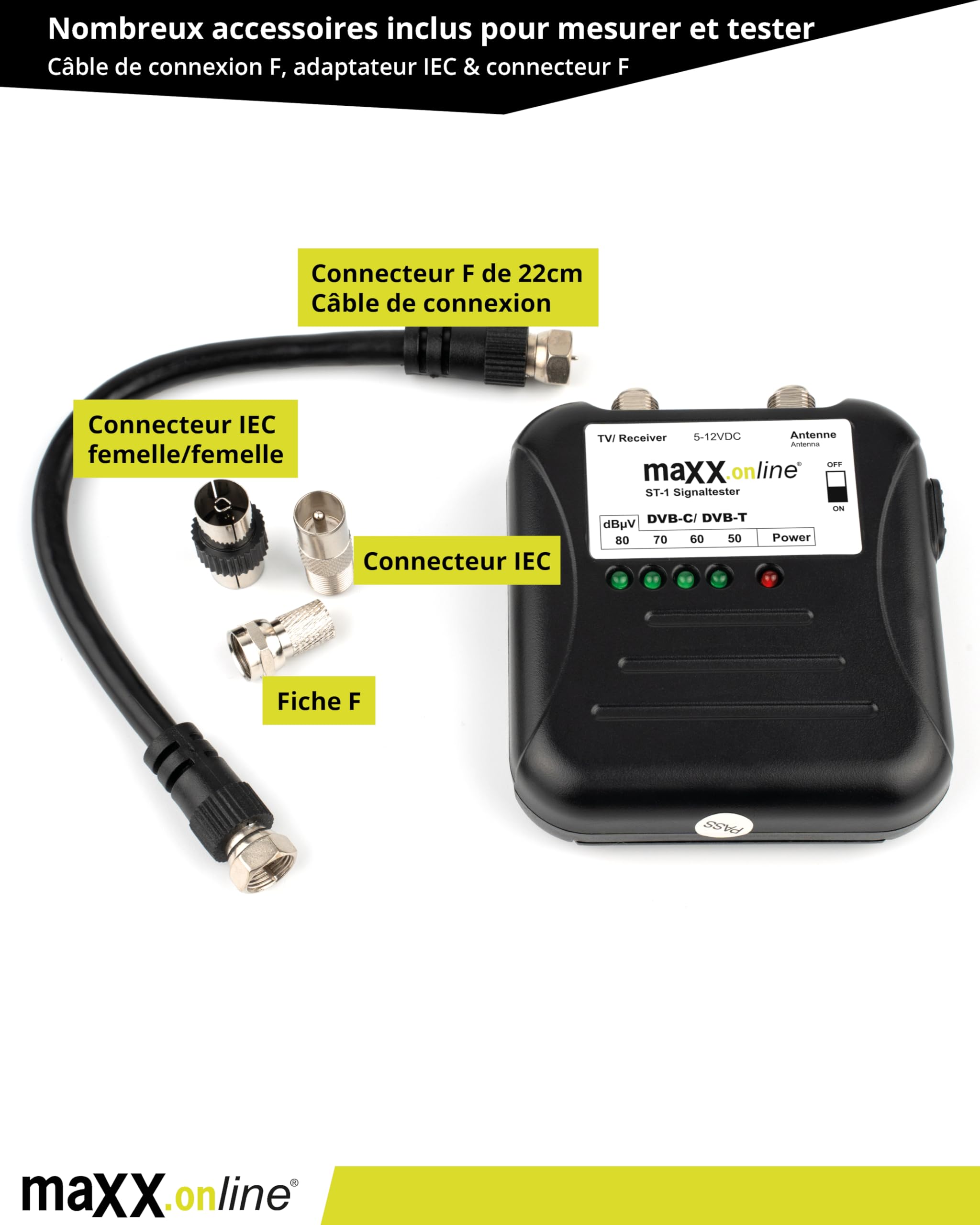 Testeur de signaux DVB-T2/DVB-C, mesurer le signal d'antenne, vérifier l'intensité du signal de la télévision par câble, testeur de télévision par câble analogique/numérique