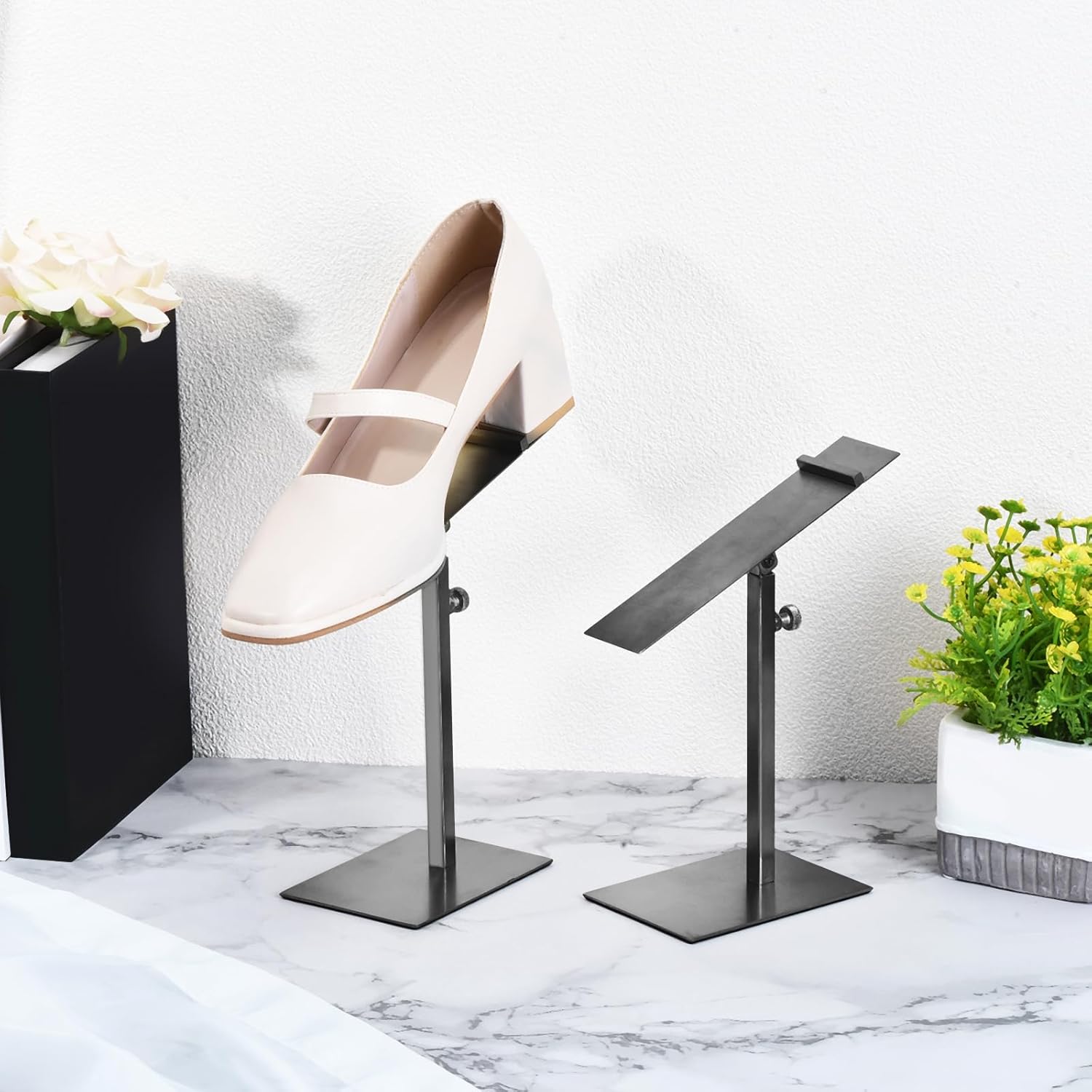 uxcell 2 Pack Adjustable Height Shoe Risers Metal Countertop Shoe Rack Holder - Black