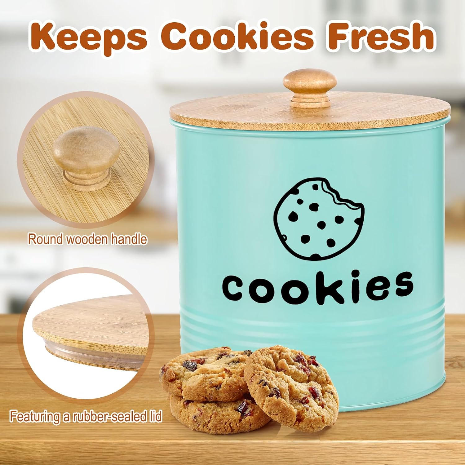 Blue Cookie Jars with Lids Airtight, 1.5 Gallons Cookie Tins, Large Cookie Jar for Kitchen Counter Decorative for Farmhouse, Christmas, and Gift Giving Cookie Storage Containers thumbnail