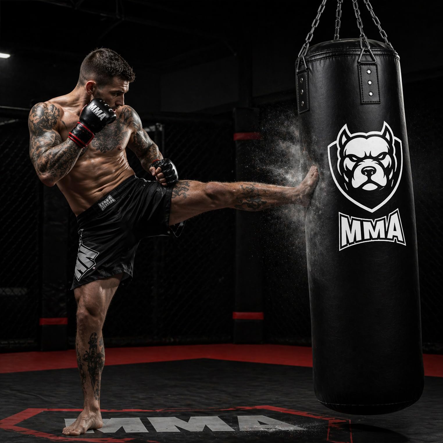 Boxsack Komplett-Set - Nachfüllbar Deckenbefestigung Boxbandagen & Reflexball inklusive Hängender Punching Bag für Box Kickbox MMA Muay Thai Ideal für Zuhause Erwachsene & Jugendliche