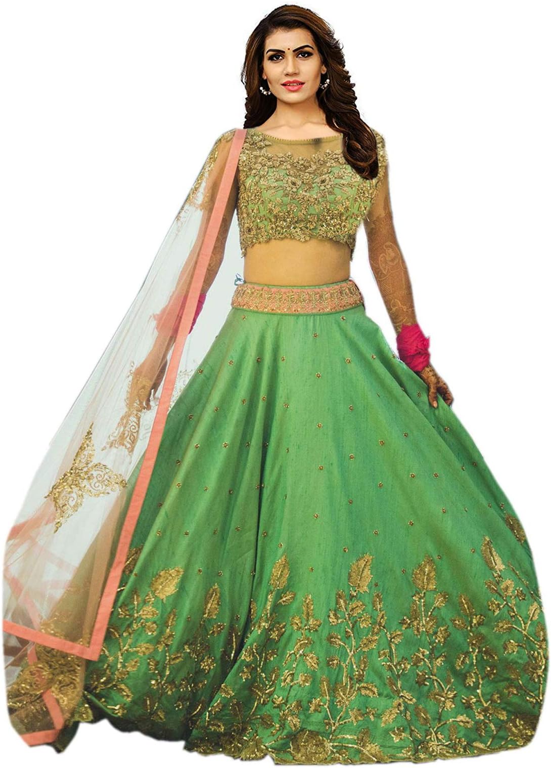 Florence Women's Banglori Silk Green Designer Semi-stitched Gown(LG025-NEW)