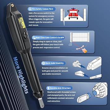 TOPENS XD551 Smart Gate Opener for Medium Duty Single Swing Gates Up to 5.5m, Automatic Gate Opener with App Control AC Powered with Remote Control Kit
