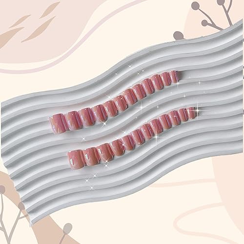 Miniatura 9 de KQueenest Uñas postizas cuadradas cromadas con espejo, 24 uñas acrílicas metálicas con purpurina, longitud media, pegamento y adhesivas