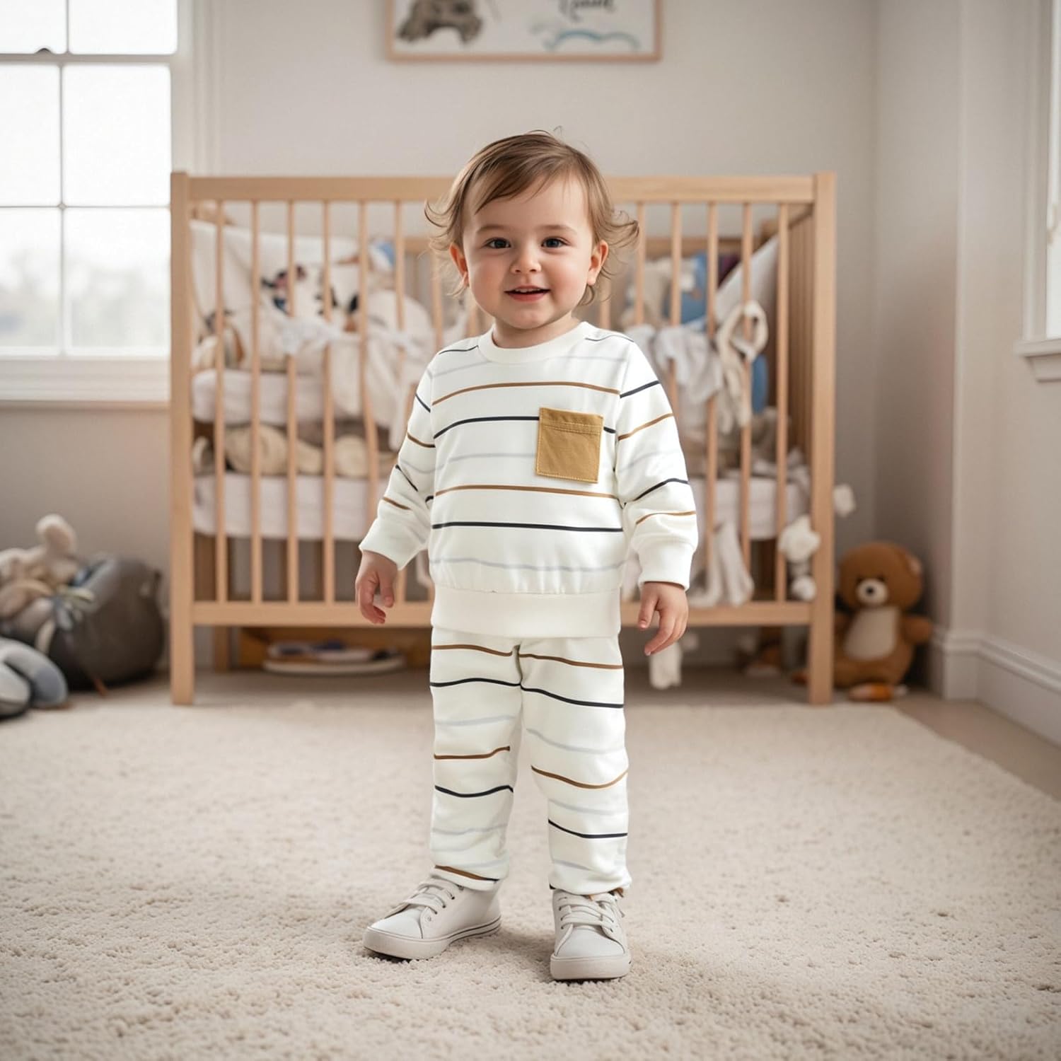 Engofs 2Pcs Toddler Baby Boy Girl Sweatshirt Tops Pants Set Long Sleeve Sweatsuit Fall Winter Outfits - Image 2