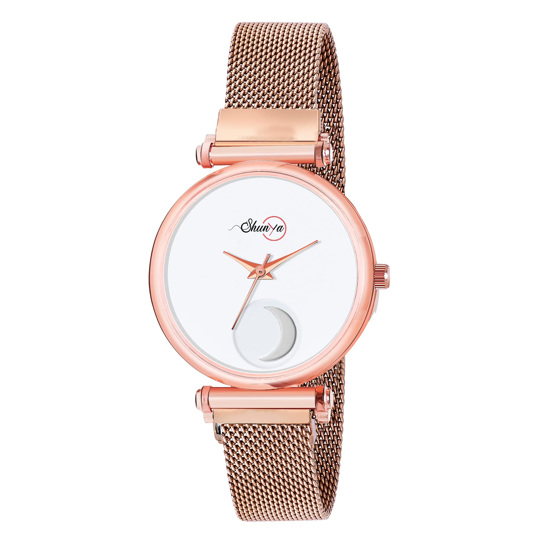 Shunya New Modal Moon Dial White Watch Rose Gold Strap Designing Woman & Girls Watch (B09PVGJPRN) Amazon Price History, Amazon Price Tracker