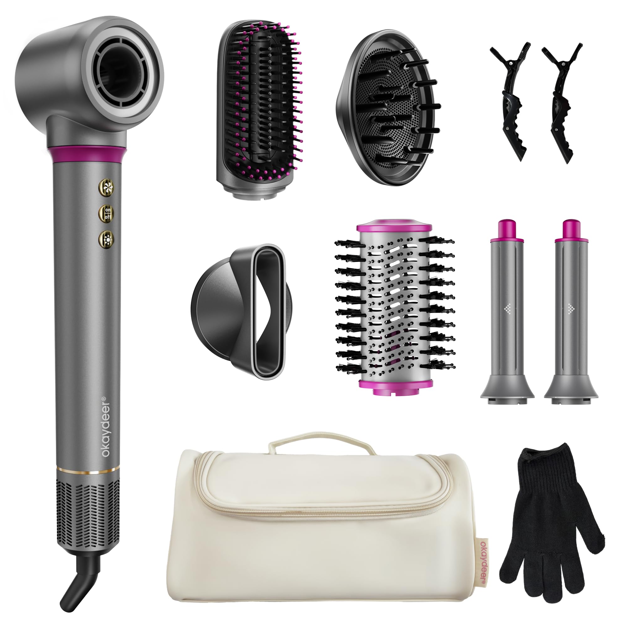 7-in-1 Airstyler, Hairstyler, Lockenstab Automatisch, Hochgeschwindigkeits Ionen Föhn, Keine Hitzeschäden, Schnelltrocknendes&Flusenfrei Styling, Glätteisen, Warmluftbürste mit Reisetasche