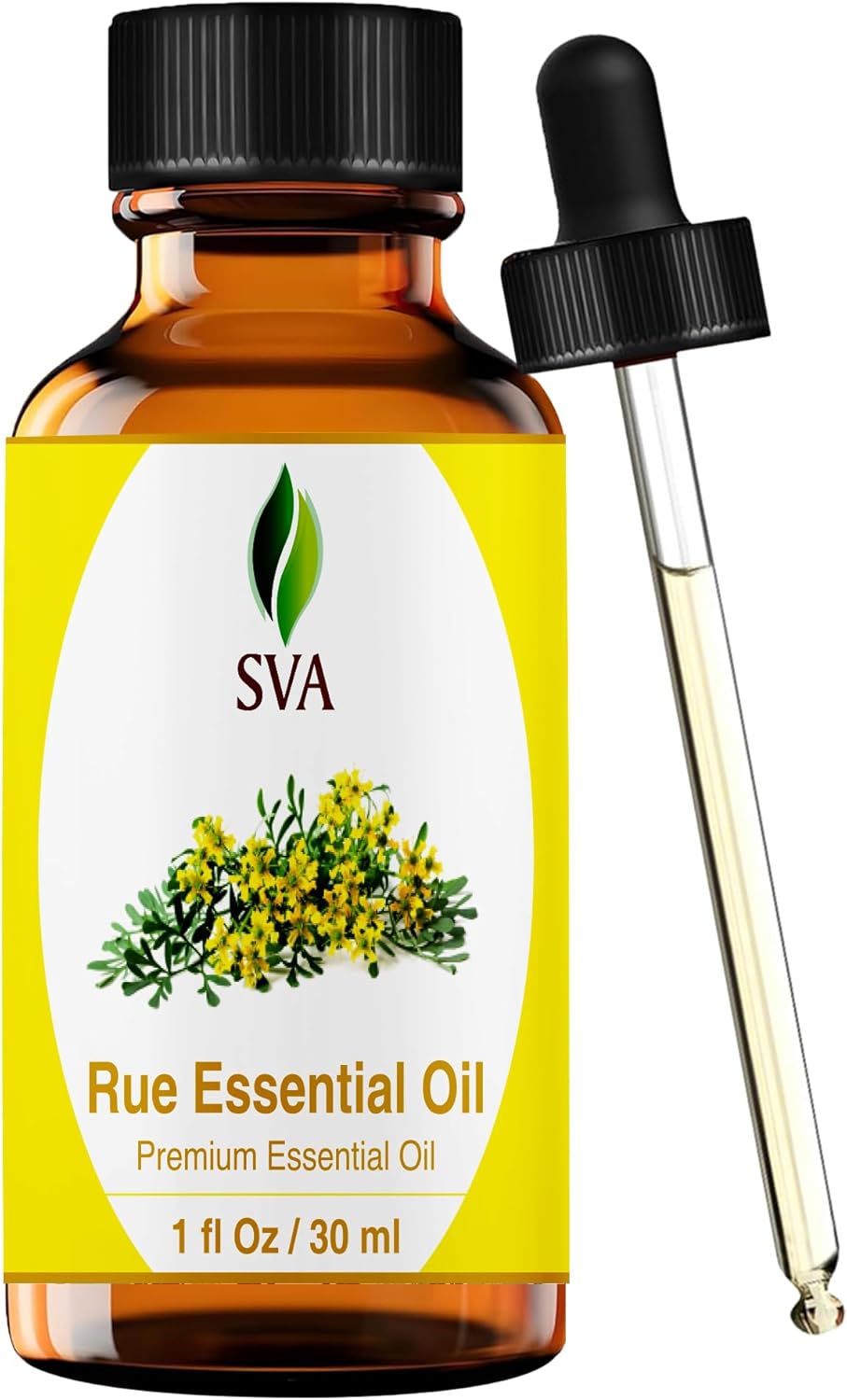SVA Rue Essential Oil – 1 Fl Oz – 100% Natural Rue Oil - for Diffuser, Hair Care, Face, Skin Care, Aromatherapy, Scalp and Body Massage, Soap and Candle Making - with Dropper
