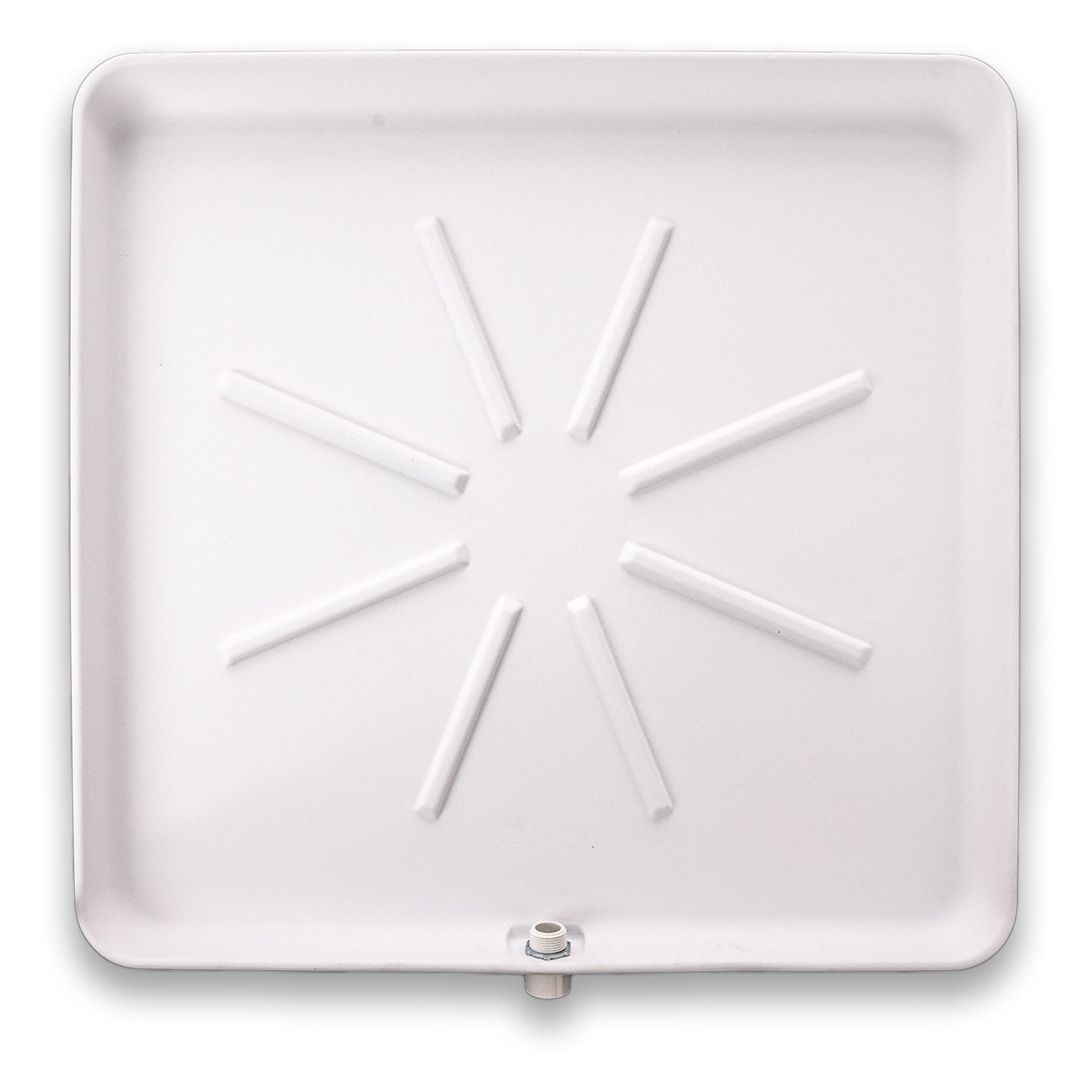 American Built Pro Washing Machine Pan Drilled Anti Flood Pan Comes With 1" Drain Adapter Fitting White Color Drain Pan Made Of Recycled Plastic Protects Floor From Water Damages