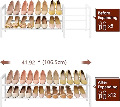 Miniatura 5 de FAVOOSTY Zapatero expandible de 2 niveles, estante ajustable para zapatos, organizador de almacenamiento que ahorra espacio, zapatero de pie para
