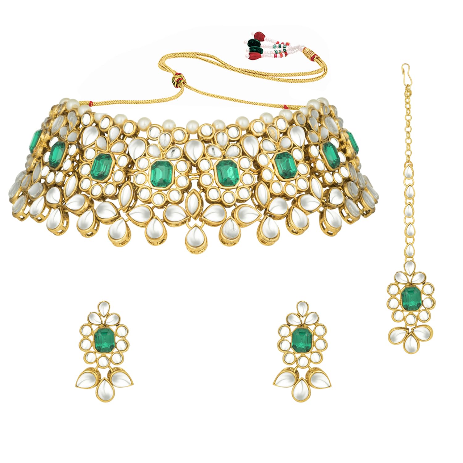 Peora Ethnic Indian Traditional Jewellery 18K Gold Plated Kundan Pearl Maroon Floral Necklace Earring Mang Tikka Set for Women (B07RNZSDP3) Amazon Price History, Amazon Price Tracker