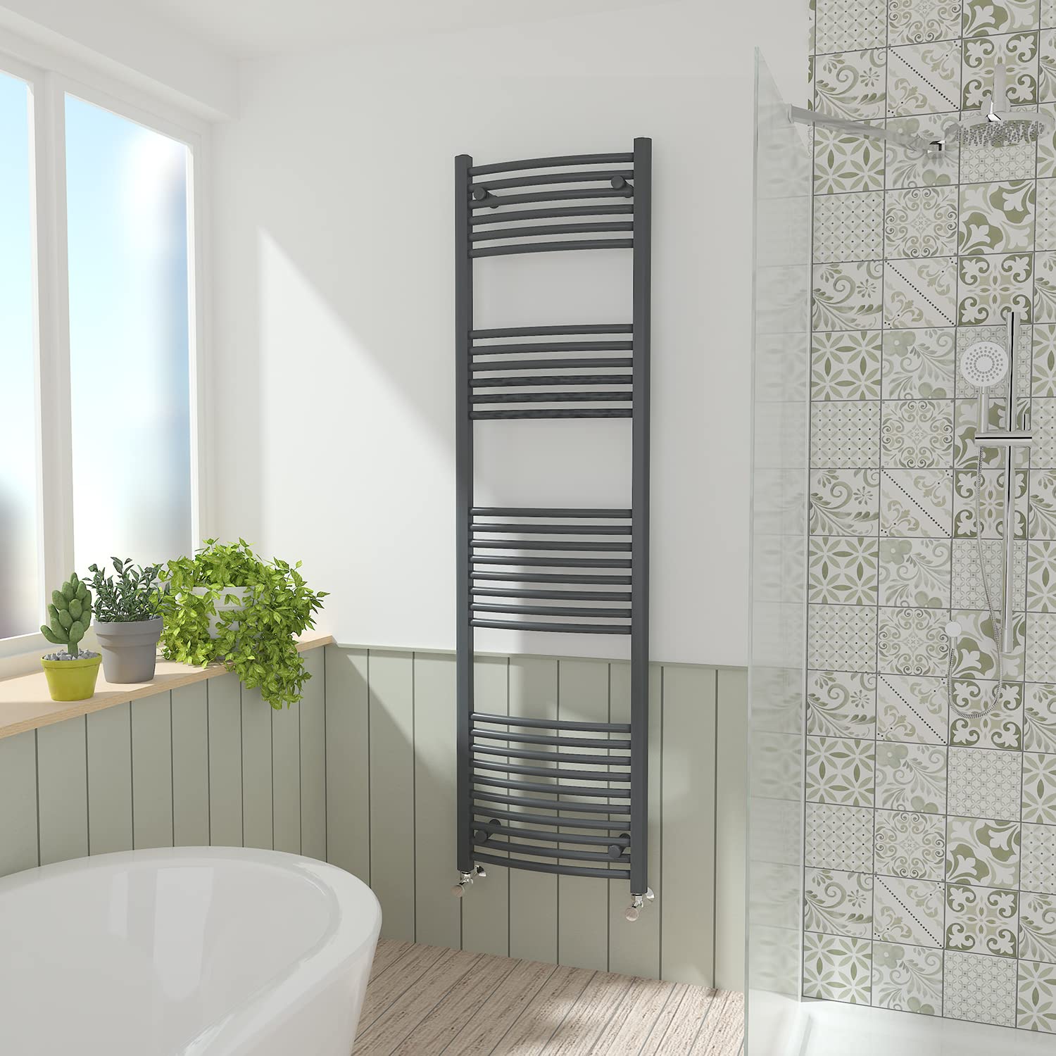 NRG Anthracite Curved Central Heating Towel Rail Bathroom Heated Rad Radiators Ladder Warmer - 1800×500mm
