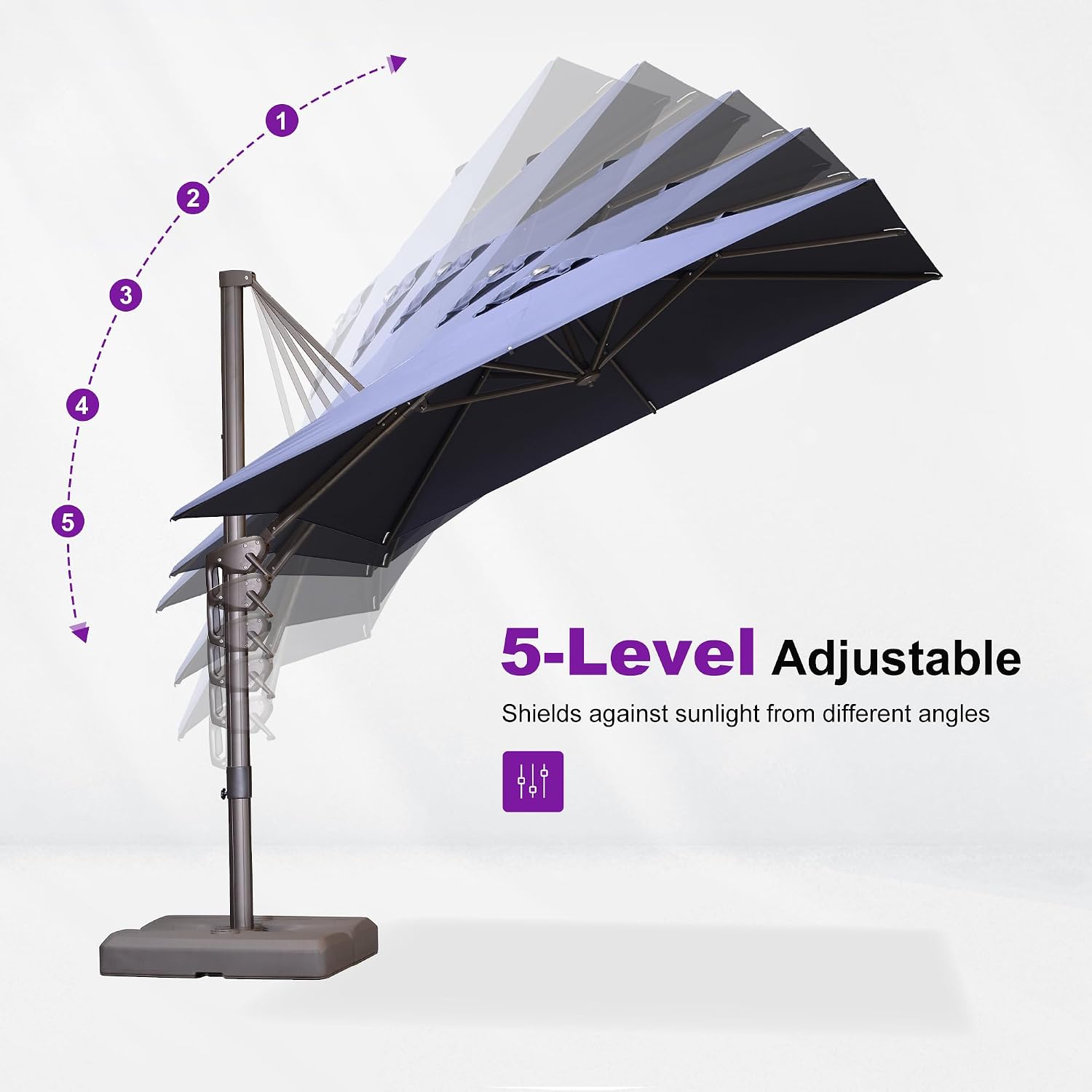 PURPLE LEAF 9' X 11.5' Rectangle Cantilever Umbrella with Base Patio Umbrella Outdoor Aluminum Antique Bronze Offset Hanging Umbrella with 360-degree Rotation for Pool Garden Backyard Deck, Navy Blue