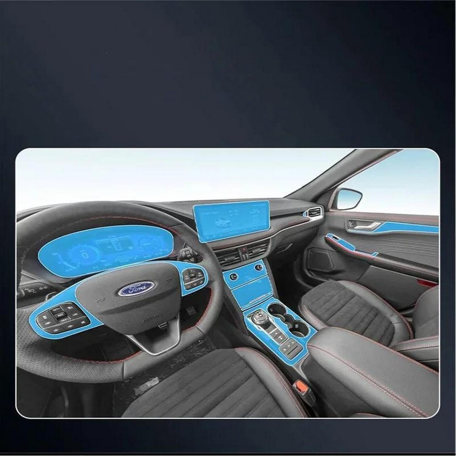 LQUNGE カーアクセサリー TPU 透明 保護フィルム インテリア ステッカー センターコンソールナビゲーターフィルム Ford