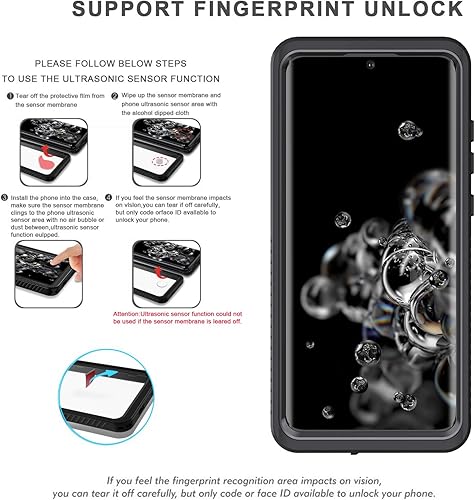 Miniatura 6 de Lanhiem Funda para Samsung S20 Ultra, protector de pantalla integrado con película de huellas dactilares, resistente al agua, a prueba de polvo,