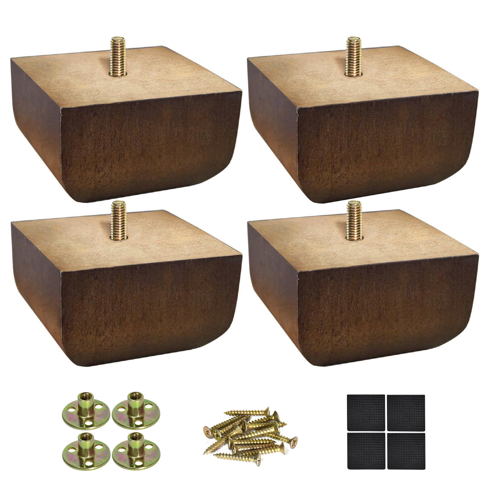 Sofa Legs Square Bed Feet 2 inch Wood Replacement Leg for Furniture Set of 4, Dark Brown