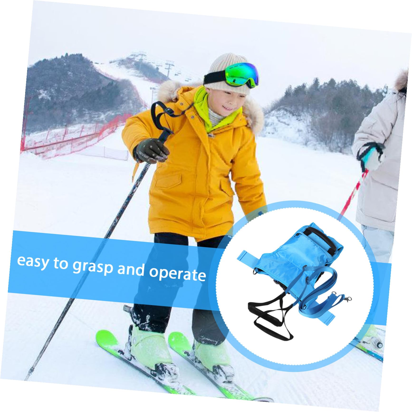 KESYOO Laisse D'entraînement Ski pour Garçon et Filles Bleu, Corde de Traction Ajustable Poignée Ergonomique, Accessoire Sécurité Antichute pour Apprentissage Ski Débutants, Sports