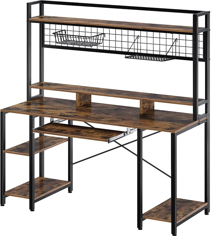 Rolanstar Computer Desk with Hutch and Keyboard Tray, 55" Office Desk