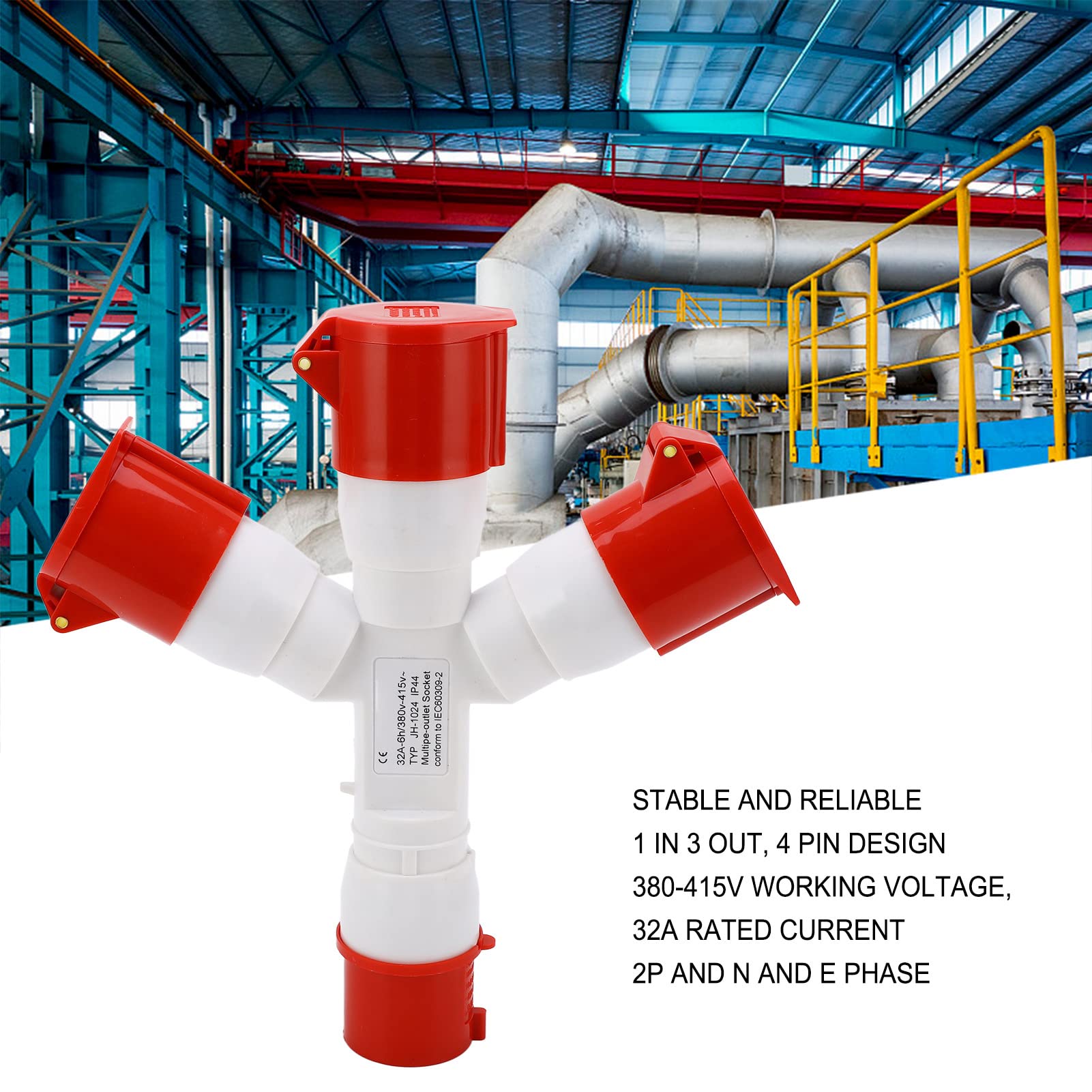 Spina per Sito Industriale 2P N E Spina Industriale 1 Ingresso 3 Uscite Prese Multiple a 4 Pin Alimentazione Connettore Elettrico 32A 380‑415V