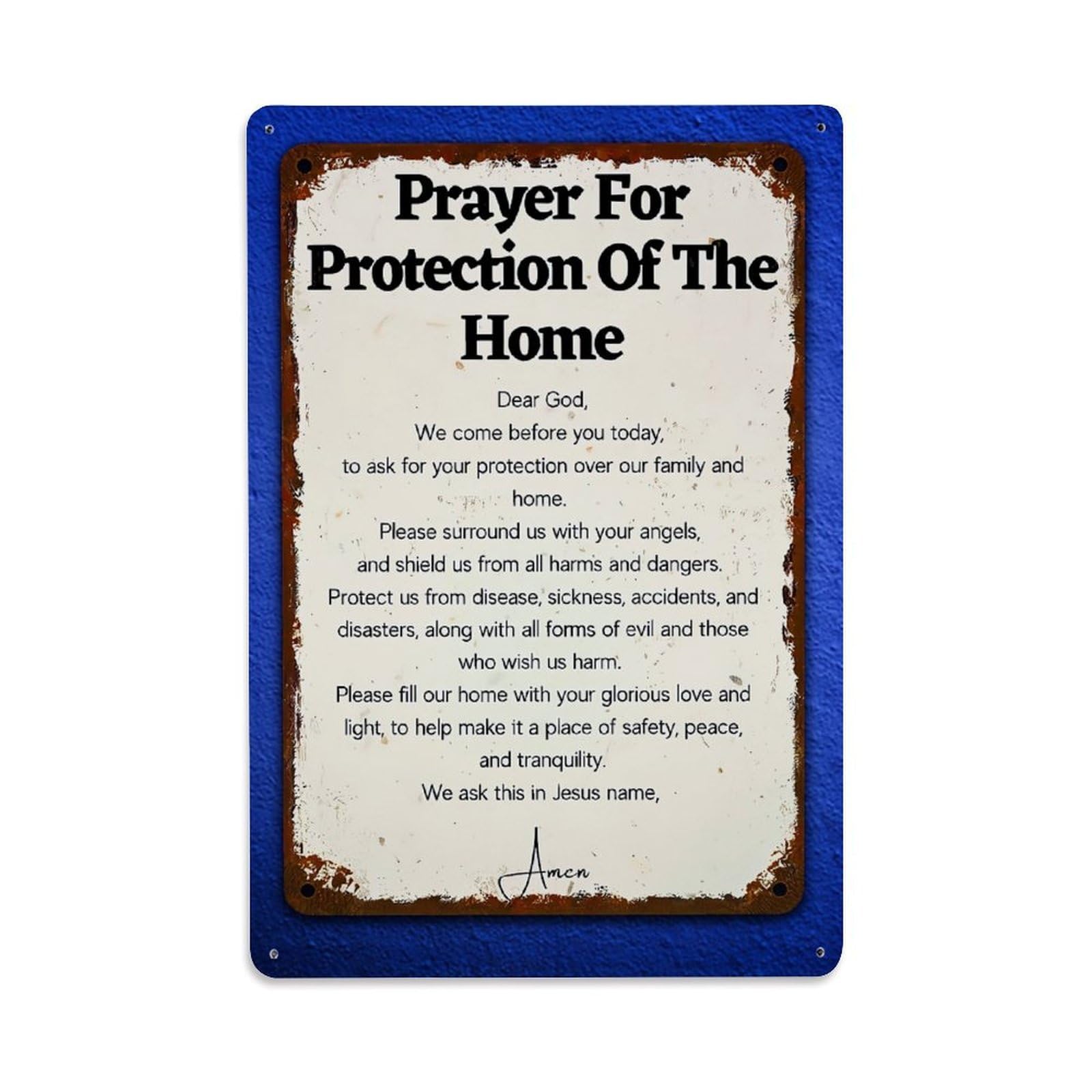 Prayer For Protection Of The Home Retro Metal Tin Sign, Vintage Decor Art Poster for Bar, Home, Man Cave, Kitchen, Laundry Room Gift 8x12Inch
