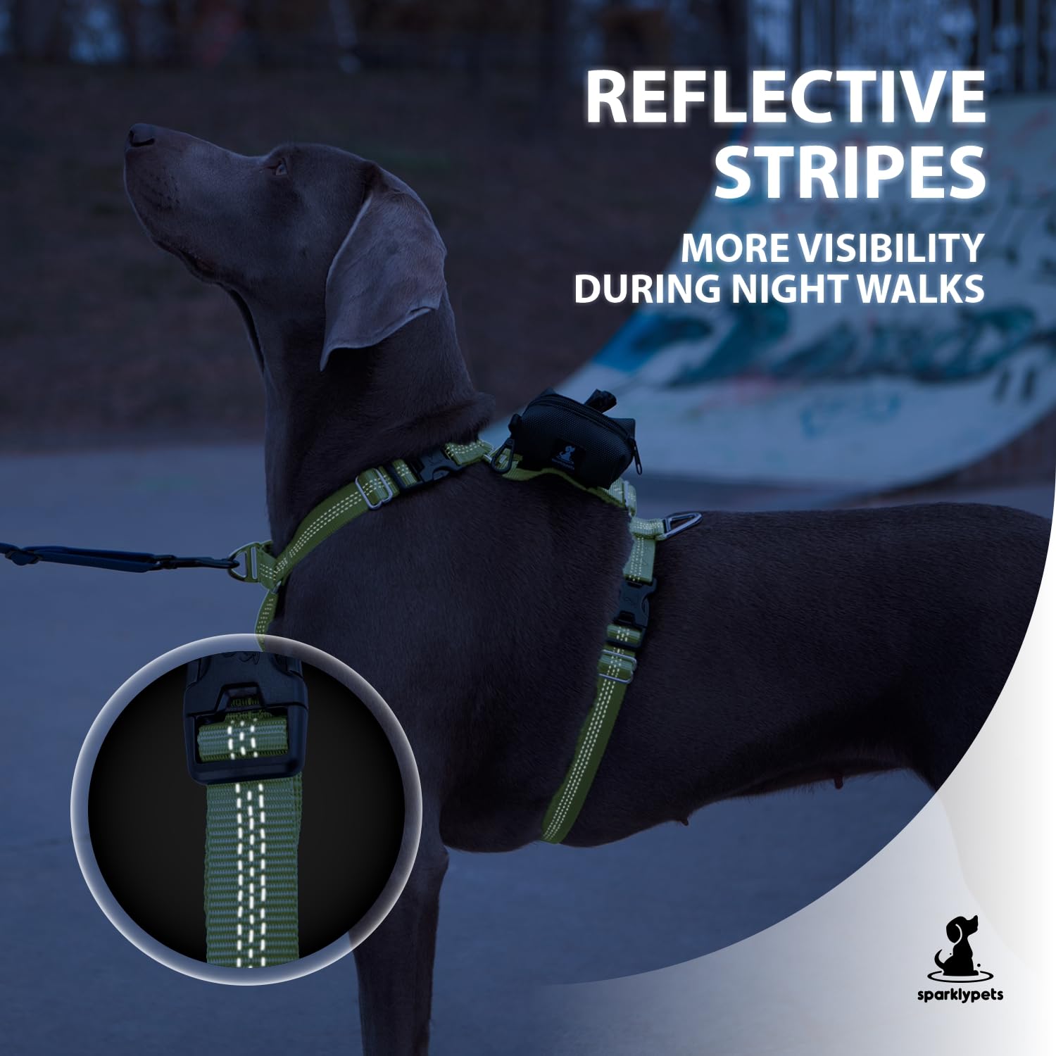 SparklyPets More Freedom Arnés de paseo para perros sin tirones en la parte delantera y trasera para razas medianas y grandes con soporte para bolsas de excrementos, cabestro para perros para todos
