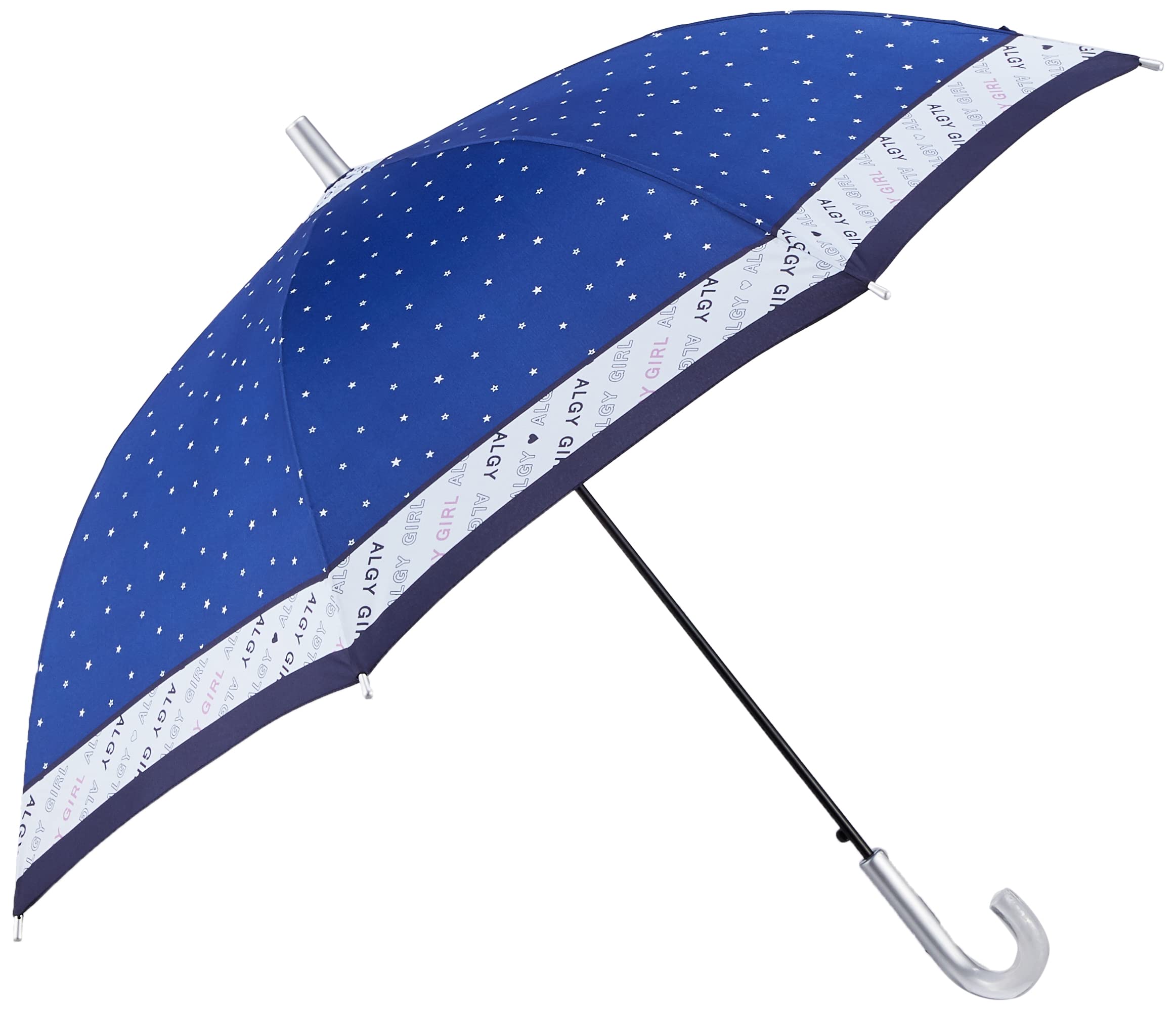 [アルジー] 子供用長傘 MOONBAT(ムーンバット) スター×ボーダーロゴ ガールズ 女の子 子供傘 長傘 ジャンプ 晴雨兼用 UVカットNameテープ付き 58㎝ ネイビーブルー 親骨の長さ:約58㎝ 21-016-31581-06-74-58 入学式 卒園式 学童